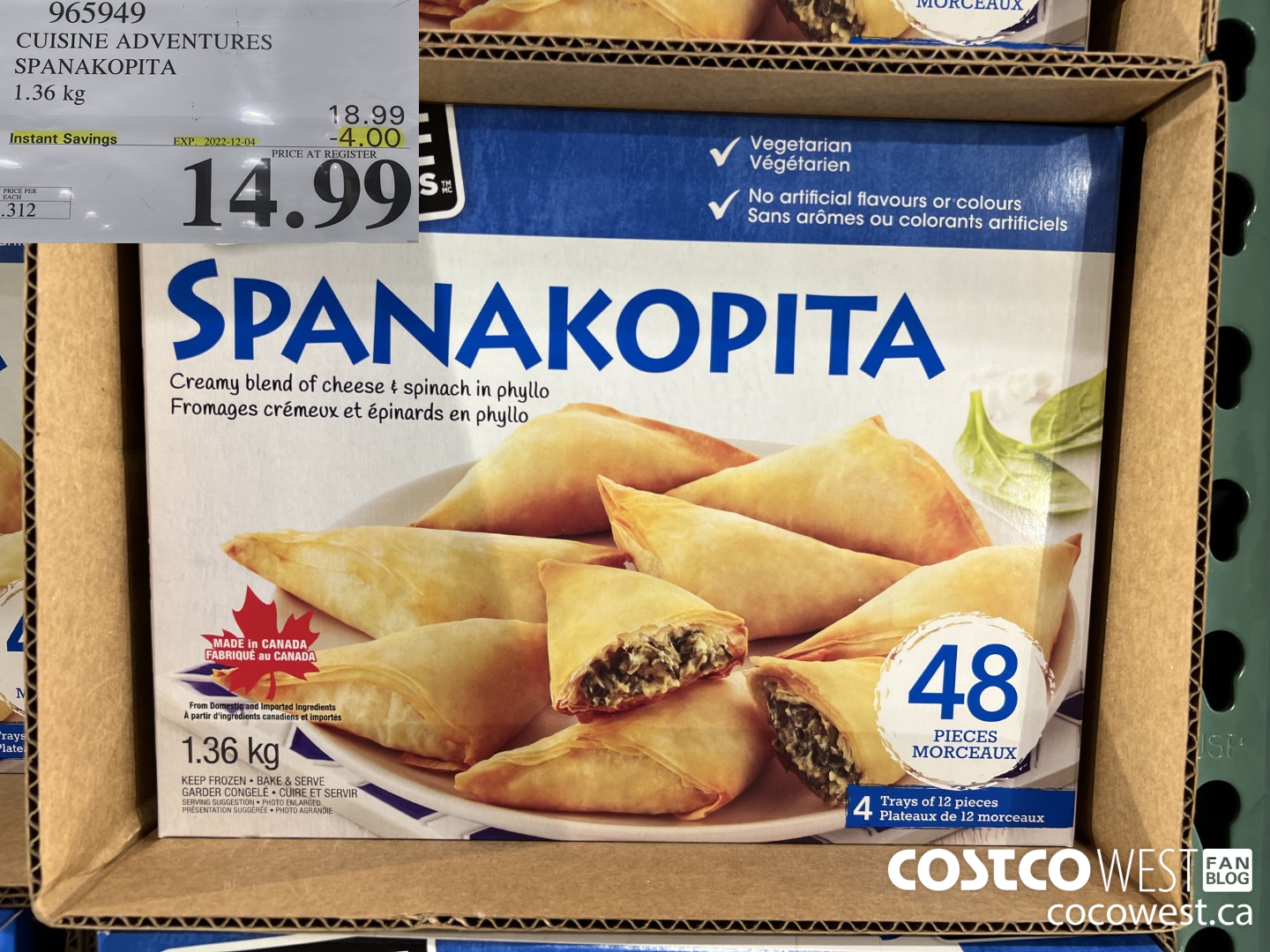 965949 CUISINE ADVENTURES SPANAKOPITA 1.36 kg ($4.00 INSTANT SAVINGS EXPIRES ON 2022-12-04) $14.99