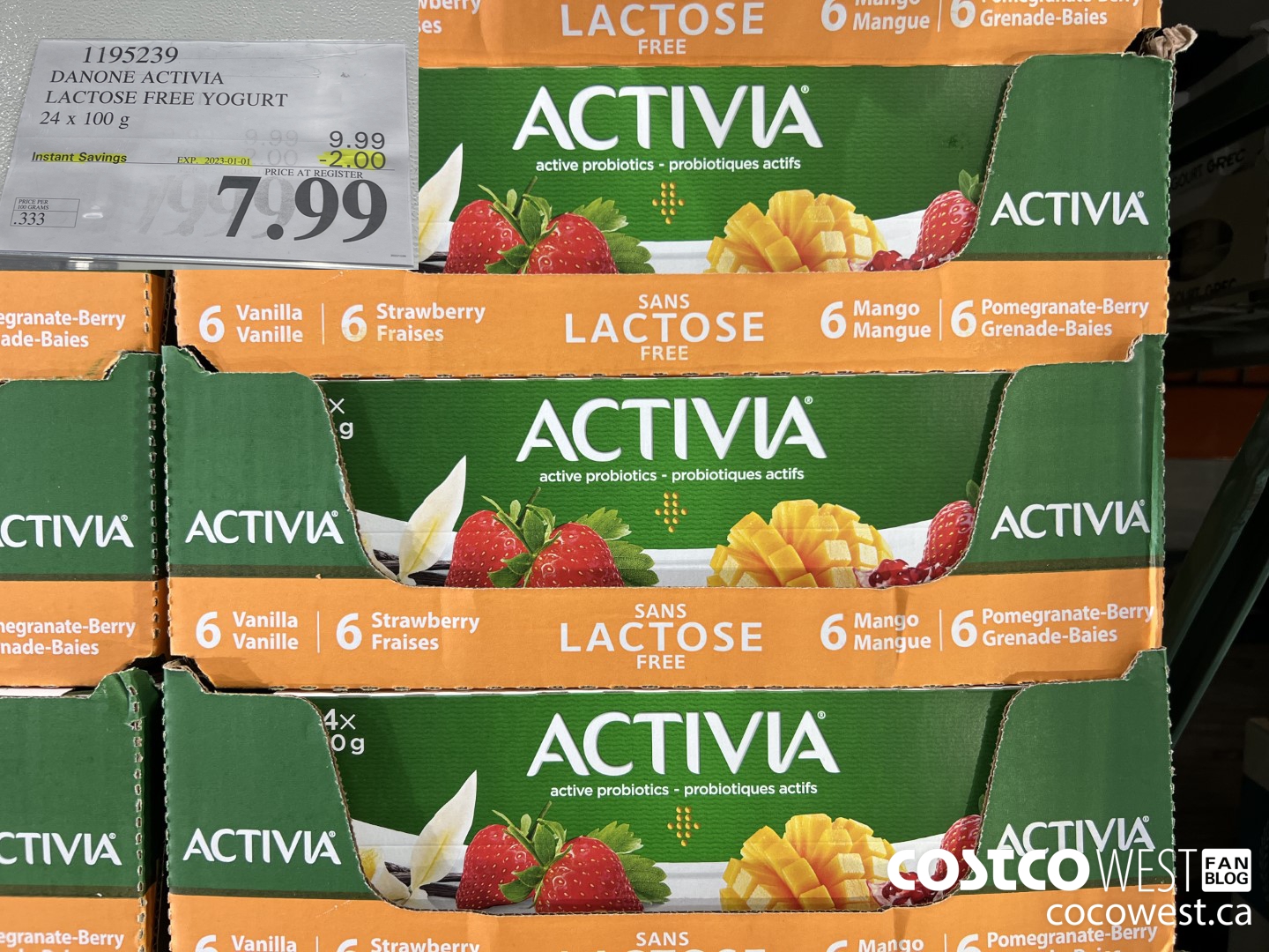1195239 DANONE ACTIVIA LACTOSE FREE YOGURT 24 x 100 g ($2.00 INSTANT SAVINGS EXPIRES ON 2023-01-01) $7.99