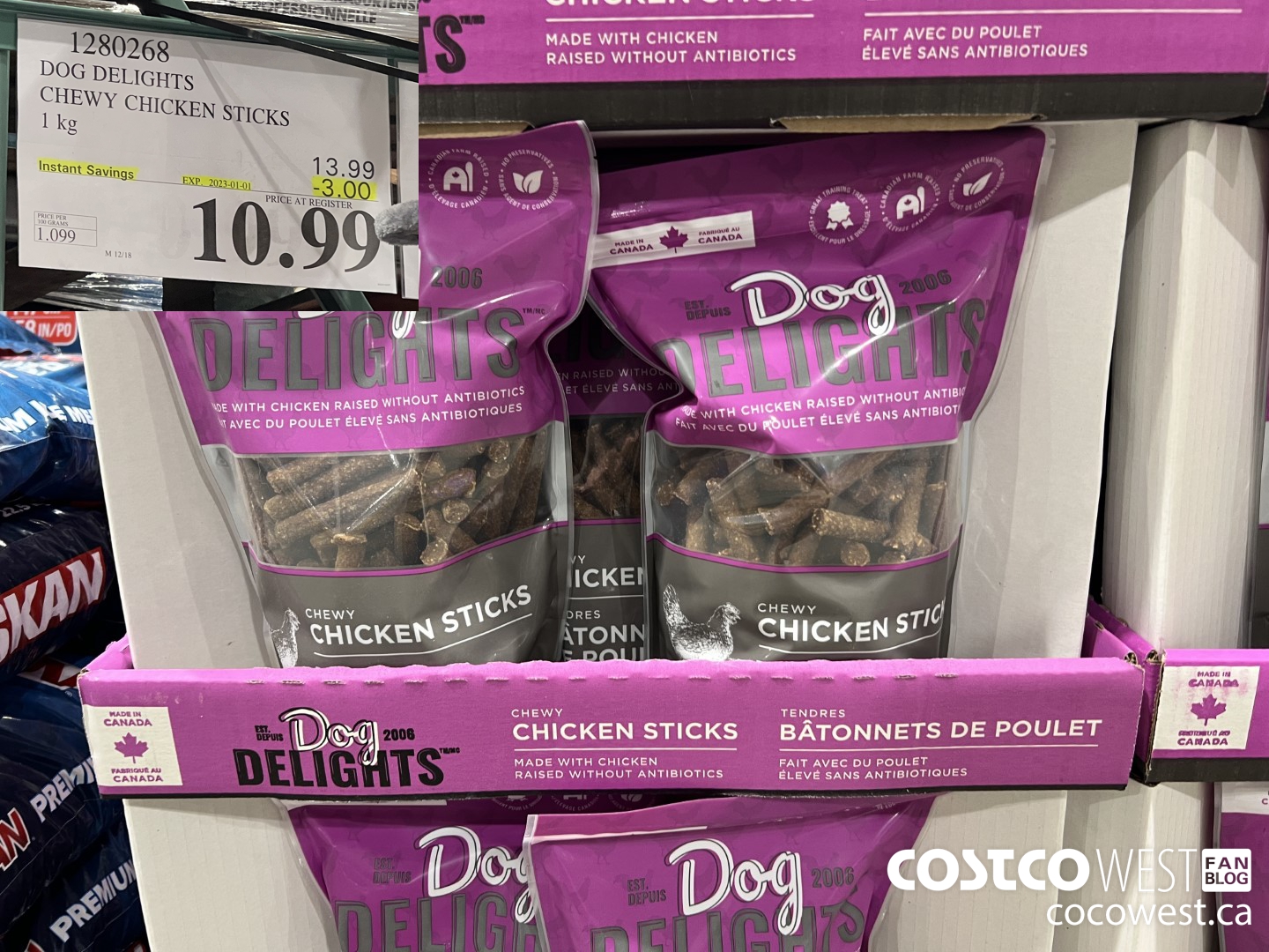 1280268 DOG DELIGHTS CHEWY CHICKEN STICKS 1 KG ($3.00 INSTANT SAVINGS EXPIRES ON 2023-01-01) $10.99