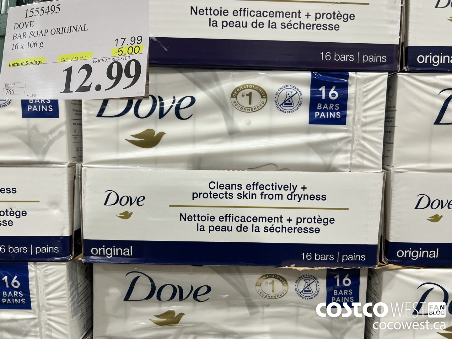 1555495 DOVE BAR SOAP WHITE 16 x 106 g ($5.00 INSTANT SAVINGS EXPIRES ON 2022-12-11) $12.99