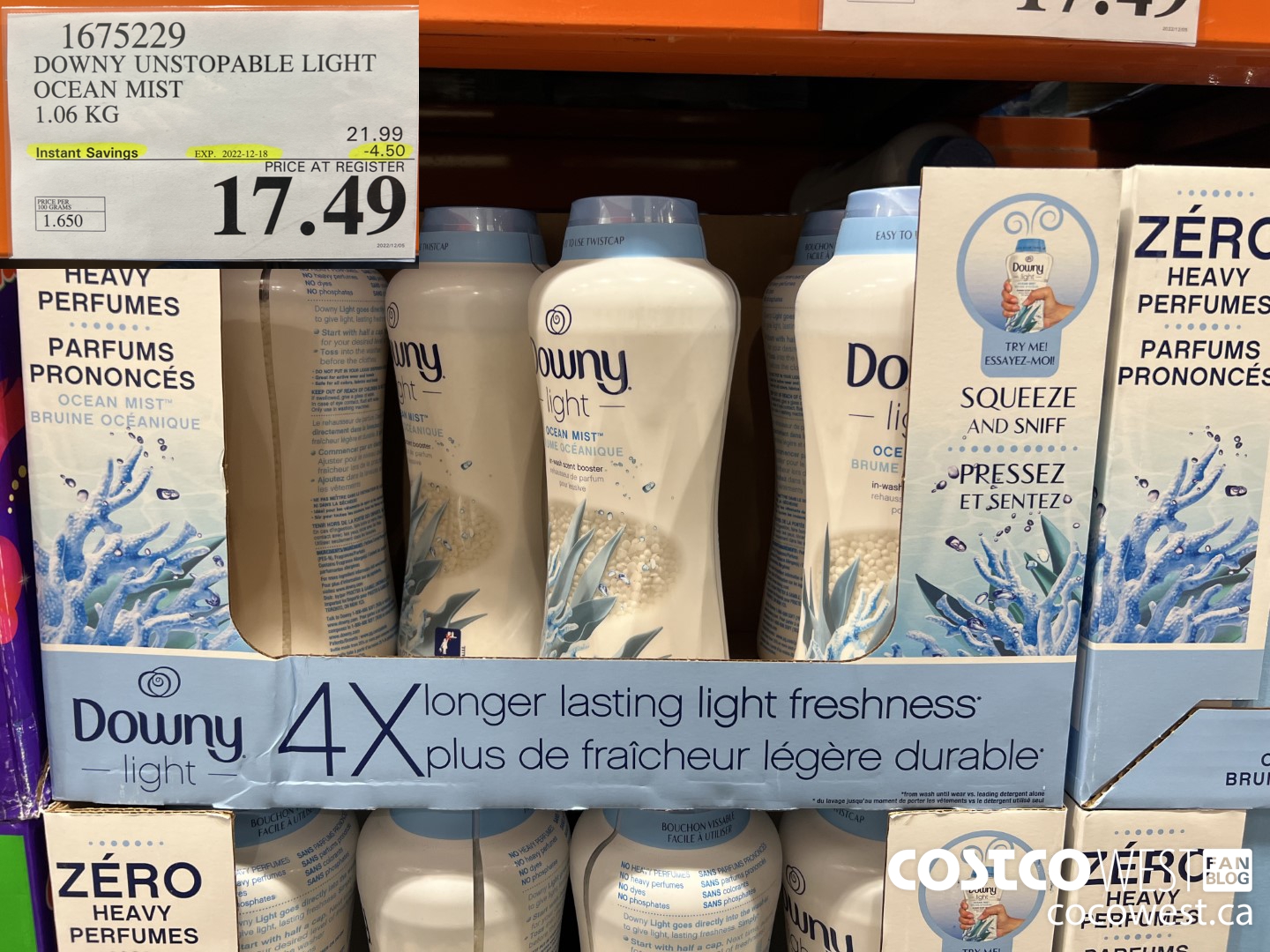 1675229 DOWNY UNSTOPABLE LIGHT OCEAN MIST 1.06 KG ($4.50 INSTANT SAVINGS EXPIRES ON 2022-12-18) $17.49