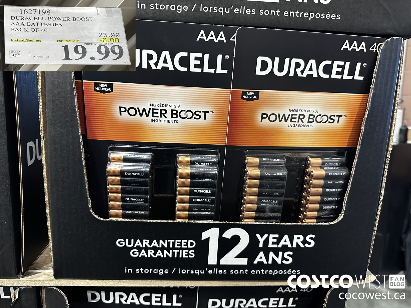 1627198 DURACELL POWER BOOST AAA BATTERIES PACK OF 40 ($6.00 INSTANT SAVINGS EXPIRES ON 2022-12-27) $19.99