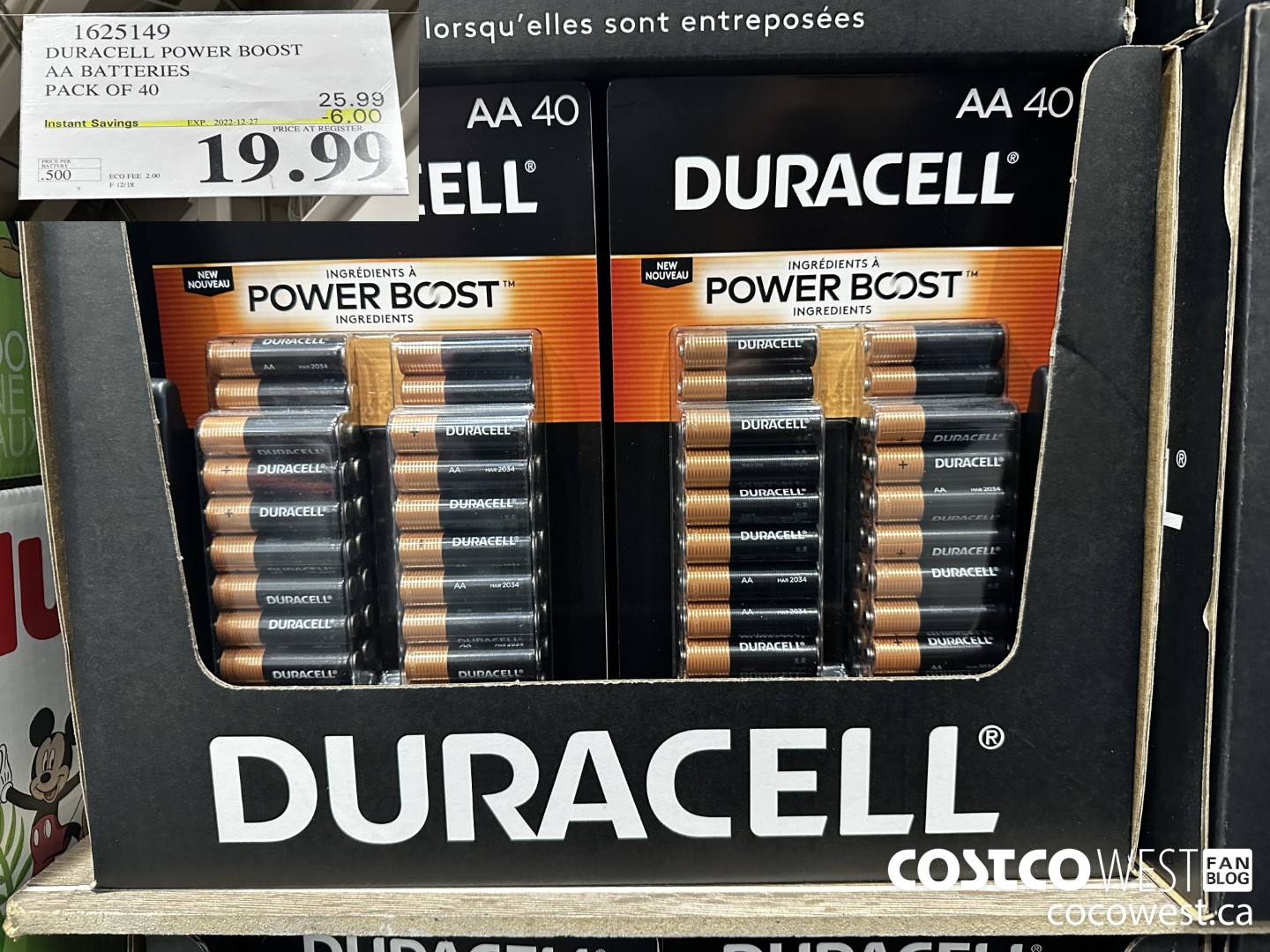 1625149 DURACELL POWER BOOST AA BATTERIES PACK OF 40 ($6.00 INSTANT SAVINGS EXPIRES ON 2022-12-27) $19.99