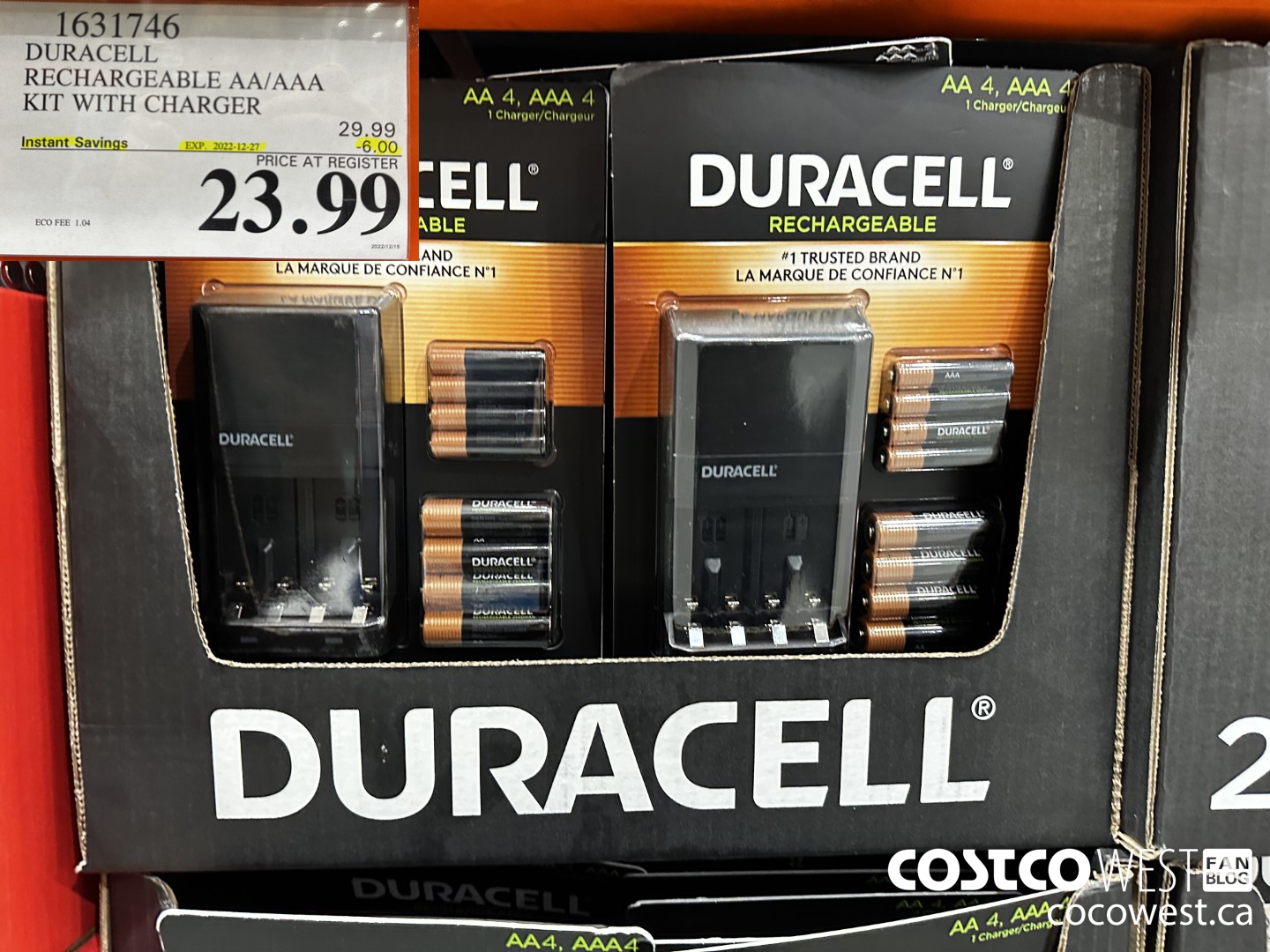 1631746 DURACELL RECHARGEABLE AA/AAA KIT WITH CHARGER ($6.00 INSTANT SAVINGS EXPIRES ON 2022-12-27) $23.99