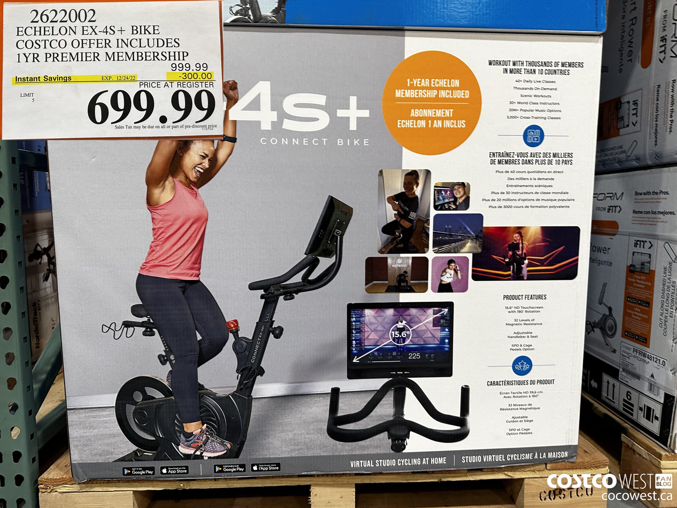 2622002 ECHELON EX-4S+ BIKE COSTCO OFFER INCLUDES 1YR PREMIER MEMBERSHIP ($300.00 INSTANT SAVINGS EXPIRES ON 2022-12-24) $699.99
