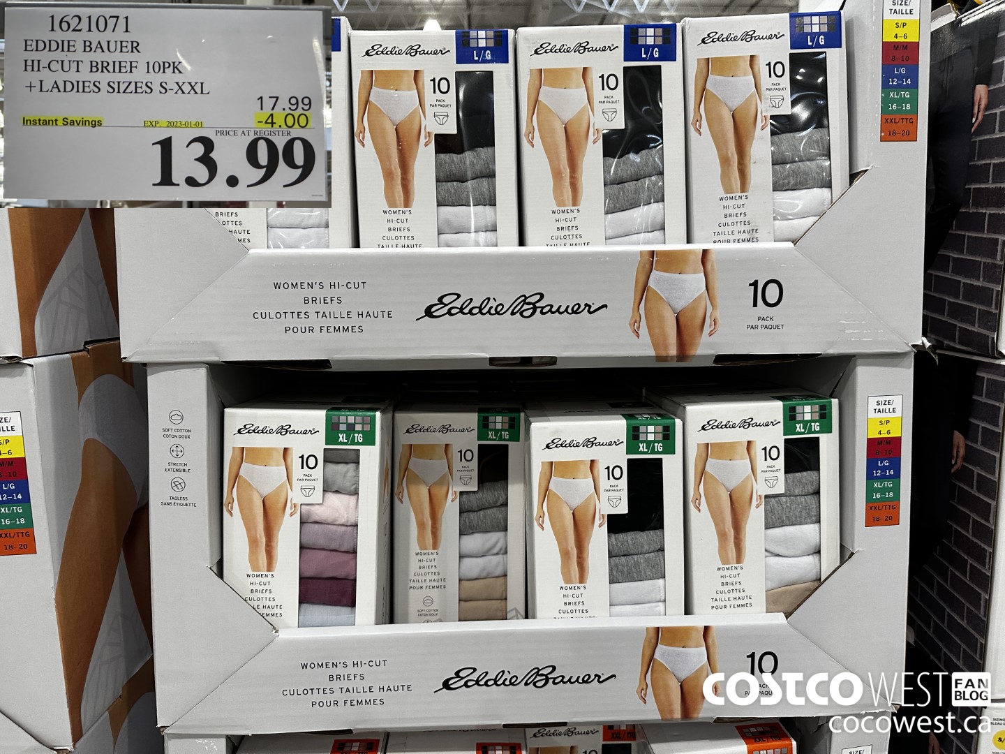 1621071 EDDIE BAUER HI-CUT BRIEF 10PK LADIES SIZES S-XXL ($4.00 INSTANT SAVINGS EXPIRES ON 2023-01-01) $13.99