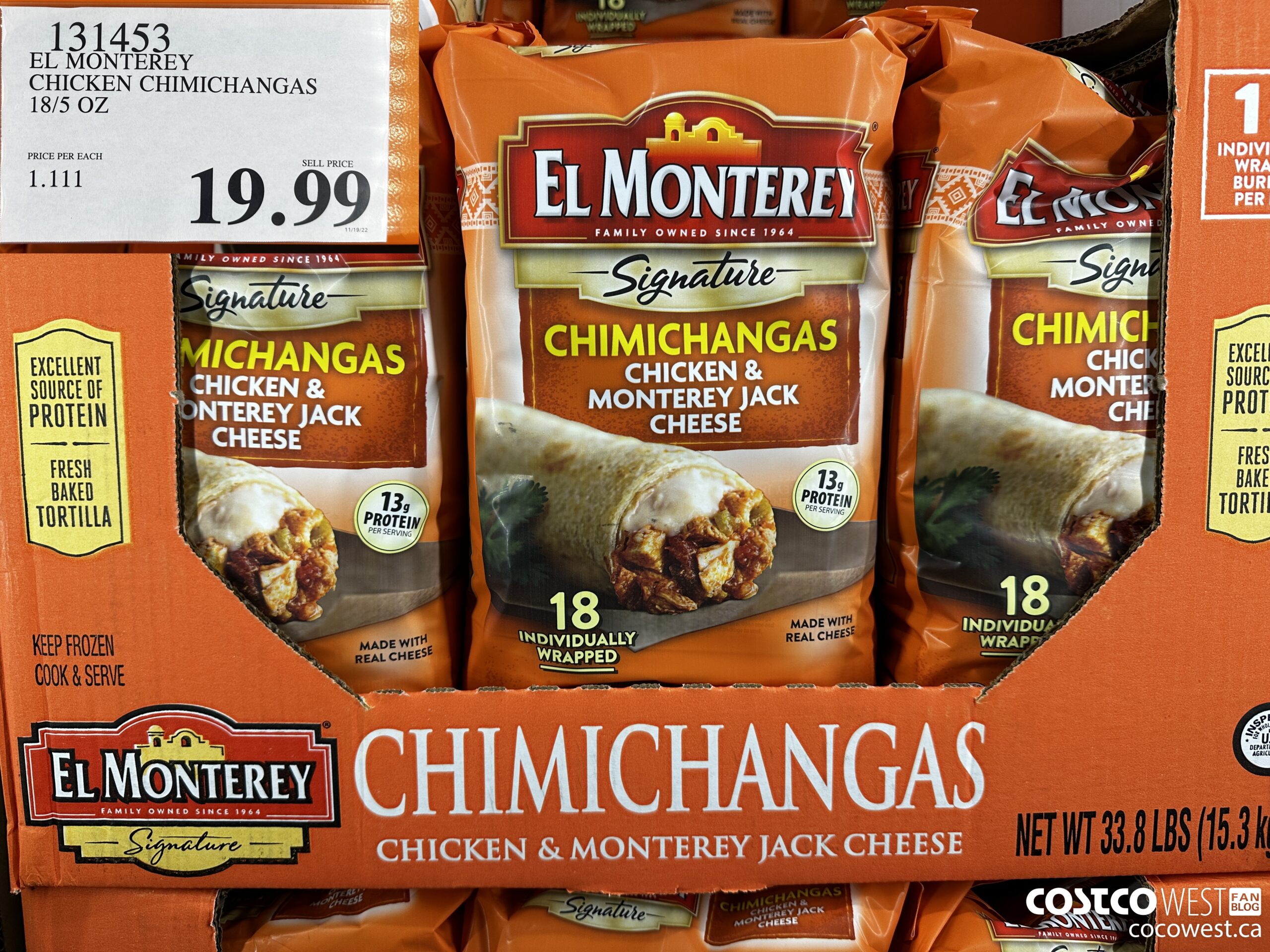 131453 EL MONTEREY CHICKEN CHIMICHANGAS 18/5OZ $19.99