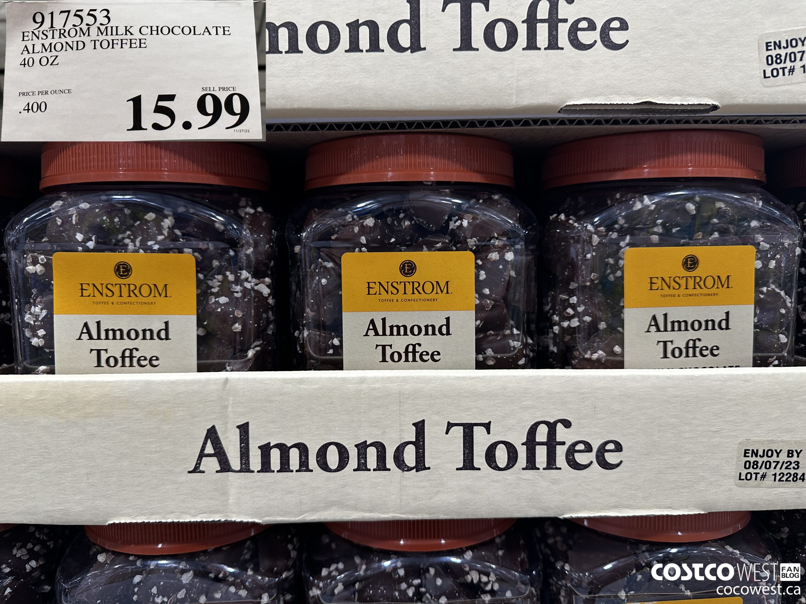 917553 ENSTROM MILK CHOCOLATE ALMOND TOFFEE 40 OZ $15.99