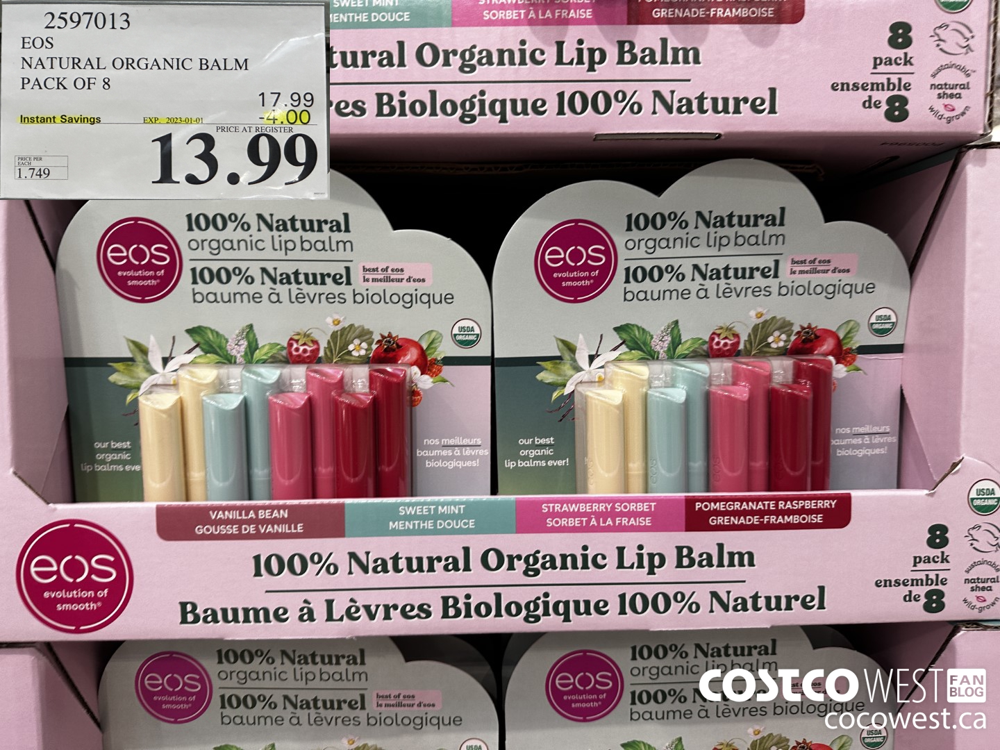 2597013 EOS NATURAL ORGANIC BALM PACK OF 8 ($4.00 INSTANT SAVINGS EXPIRES ON 2023-01-01) $13.99