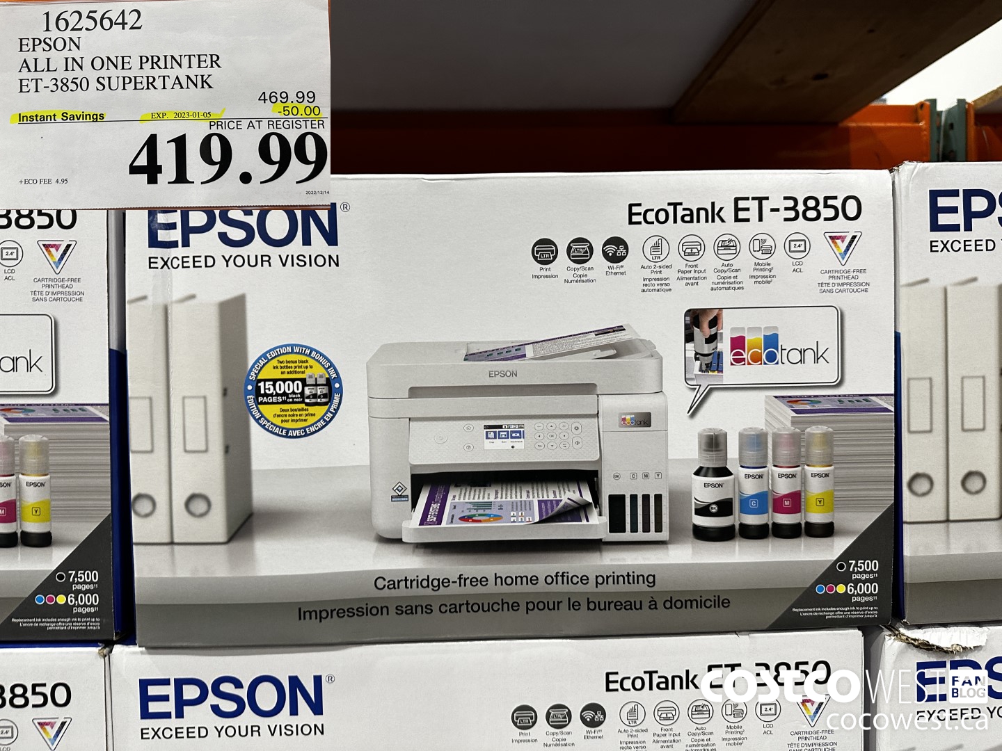 1625642 EPSON ALL IN ONE PRINTER ET-3850 SUPERTANK ($50.00 INSTANT SAVINGS EXPIRES ON 2023-01-05) $419.99