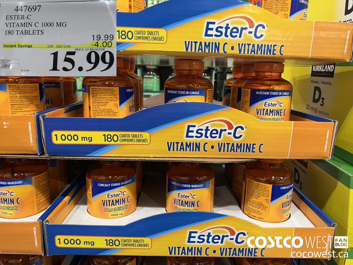 447697 ESTER-C VITAMIN C 1000 MG 180 TABLETS ($4.00 INSTANT SAVINGS EXPIRES ON 2022-12-04) $15.99