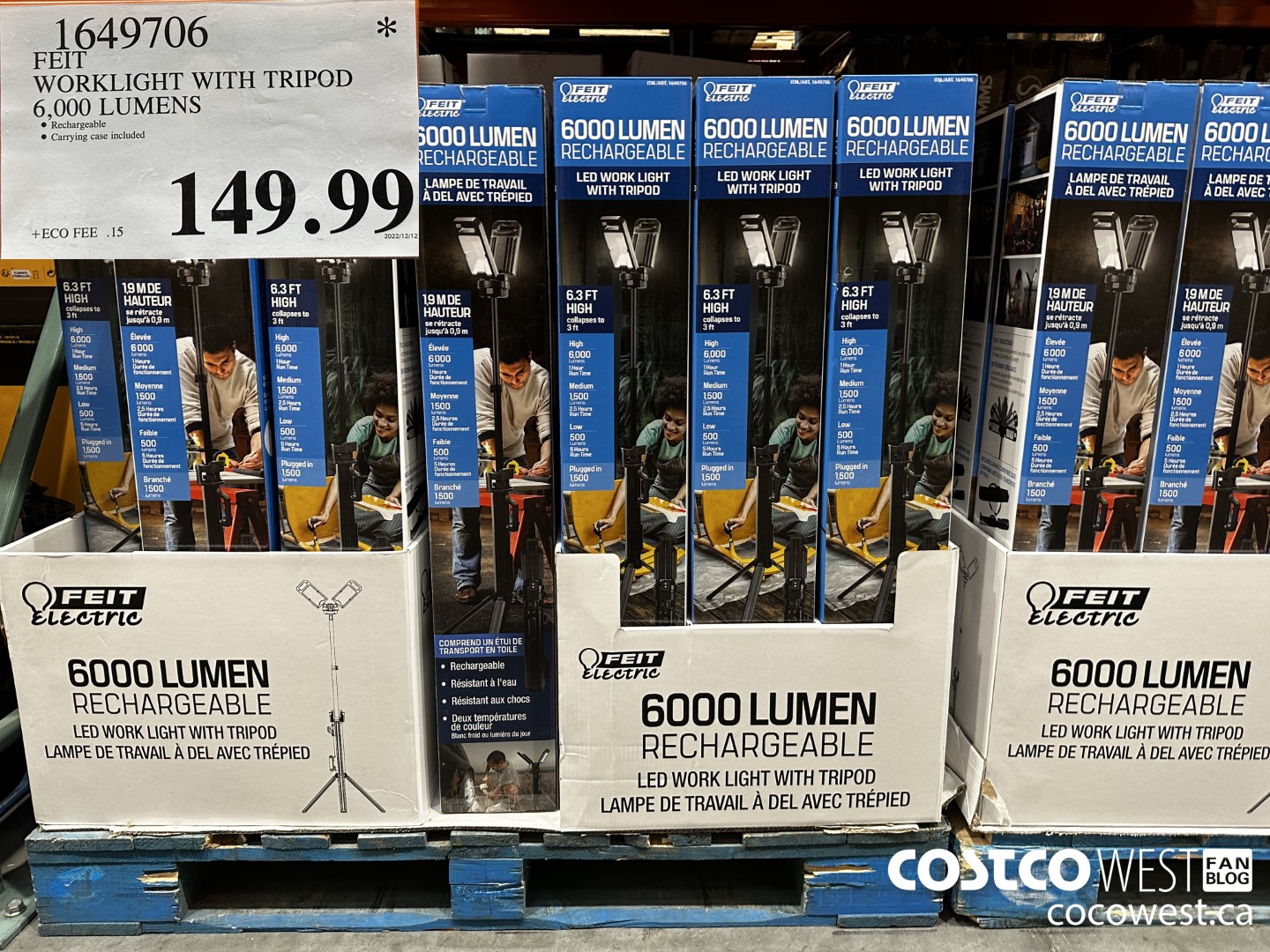 1649706 FEIT WORKLIGHT WITH TRIPOD 6,000 LUMENS $149.99