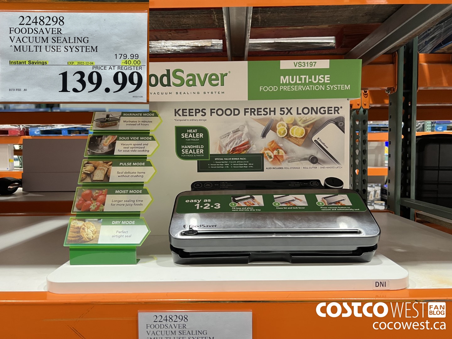 2248298 FOODSAVER VACUUM SEALING MULTI USE SYSTEM  ($40.00 INSTANT SAVINGS EXPIRES ON 2022-12-04) $139.99