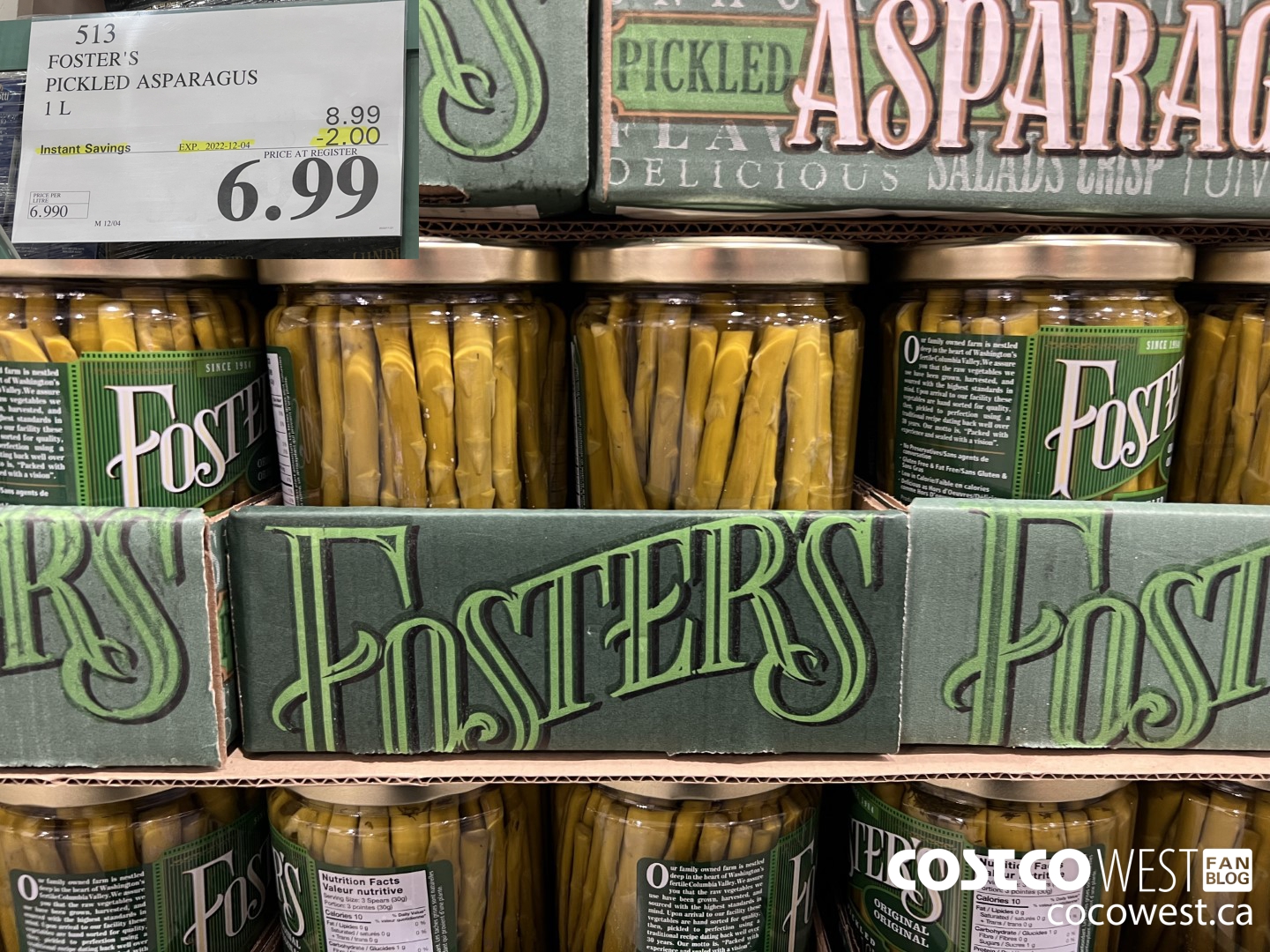 513 FOSTER'S PICKLED ASPARAGUS 1 L ($2.00 INSTANT SAVINGS EXPIRES ON 2022-12-04) $6.99