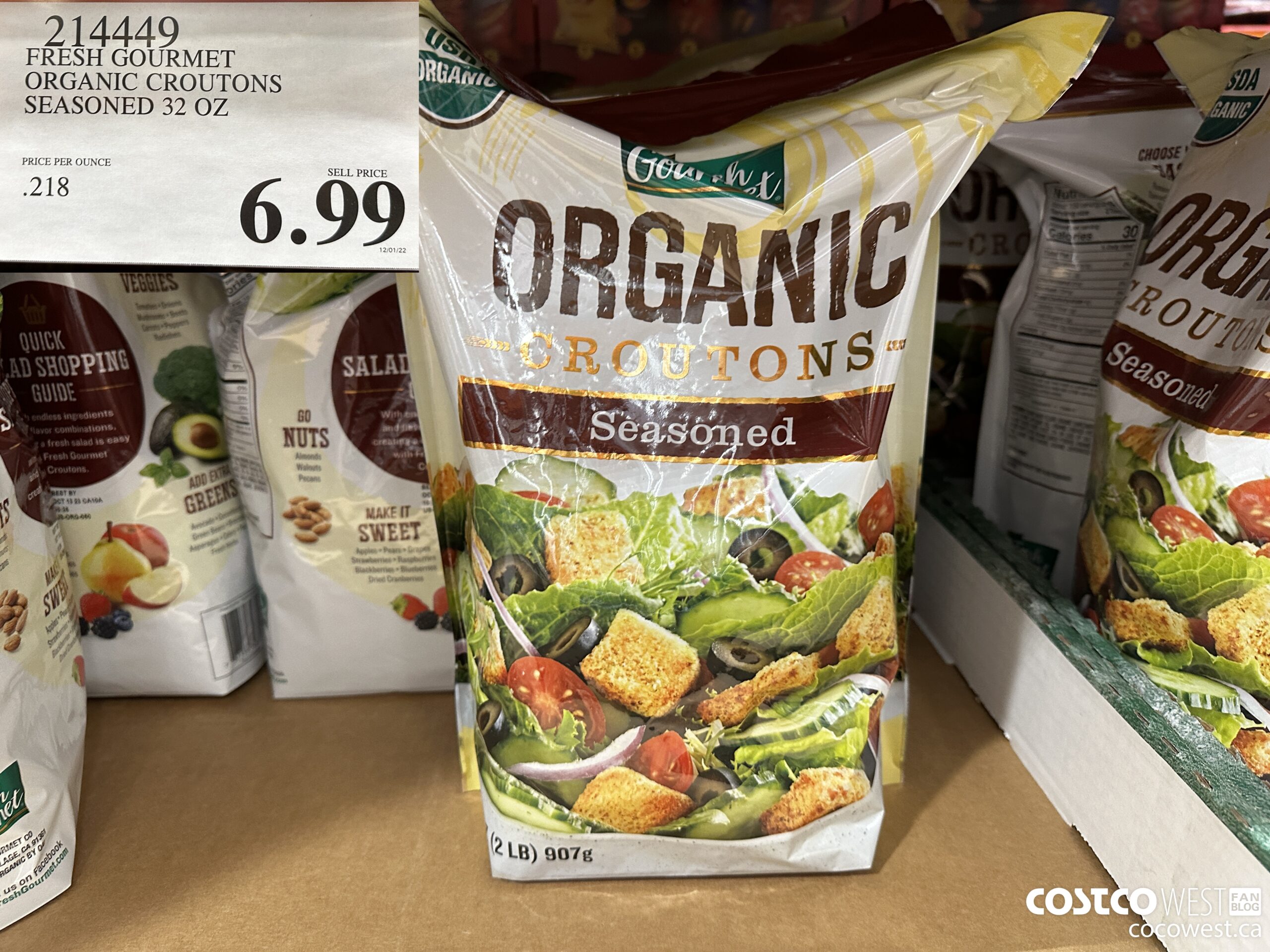 214449 FRESH GOURMET ORGANIC CROUTONS SEASONED 32 OZ $6.99