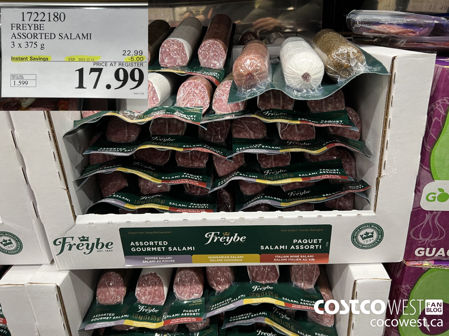 1722180 FREYBE ASSORTED SALAMI 3 x 375 g ($5.00 INSTANT SAVINGS EXPIRES ON 2022-12-11) $17.99