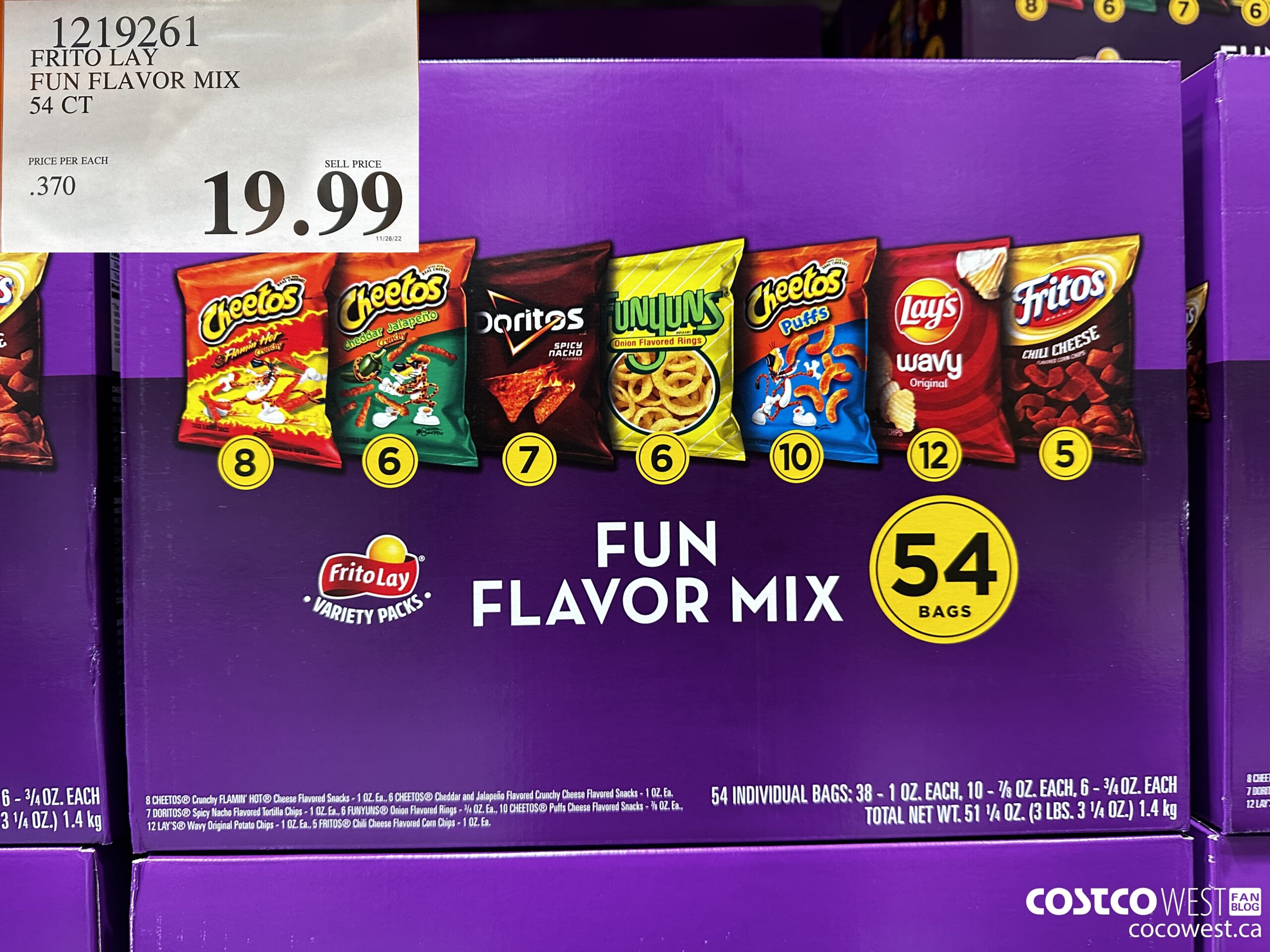 1219261 FRITO LAY FUN FLAVOR MIX 54 CT $19.99