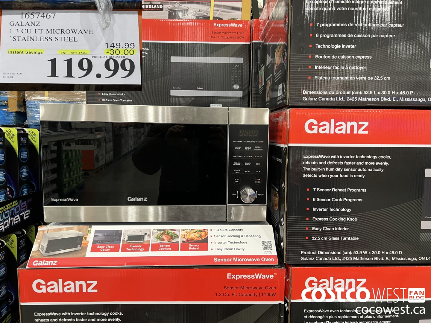 1657467 GALANZ 1.3 CU. FT MICROWAVE STAINLESS STEEL ($30.00 INSTANT SAVINGS EXPIRES ON 2022-12-04) $119.99