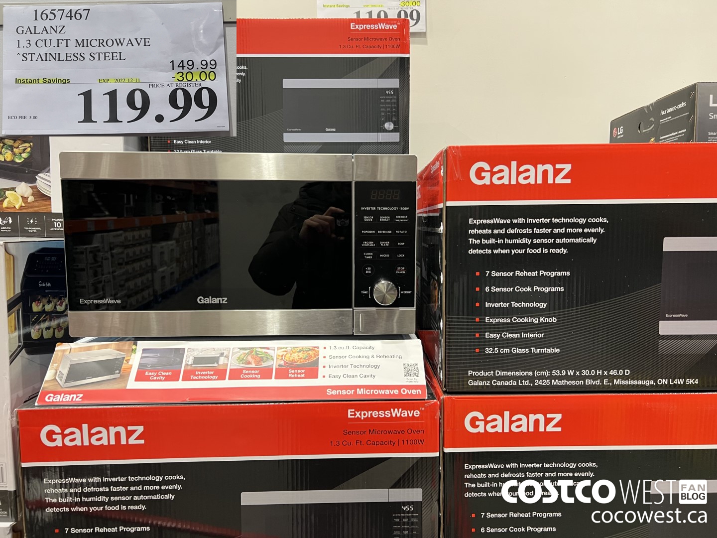 1657467 GALANZ 1.3 CU. FT MICROWAVE STAINLESS STEEL ($30.00 INSTANT SAVINGS EXPIRES ON 2022-12-11) $119.99