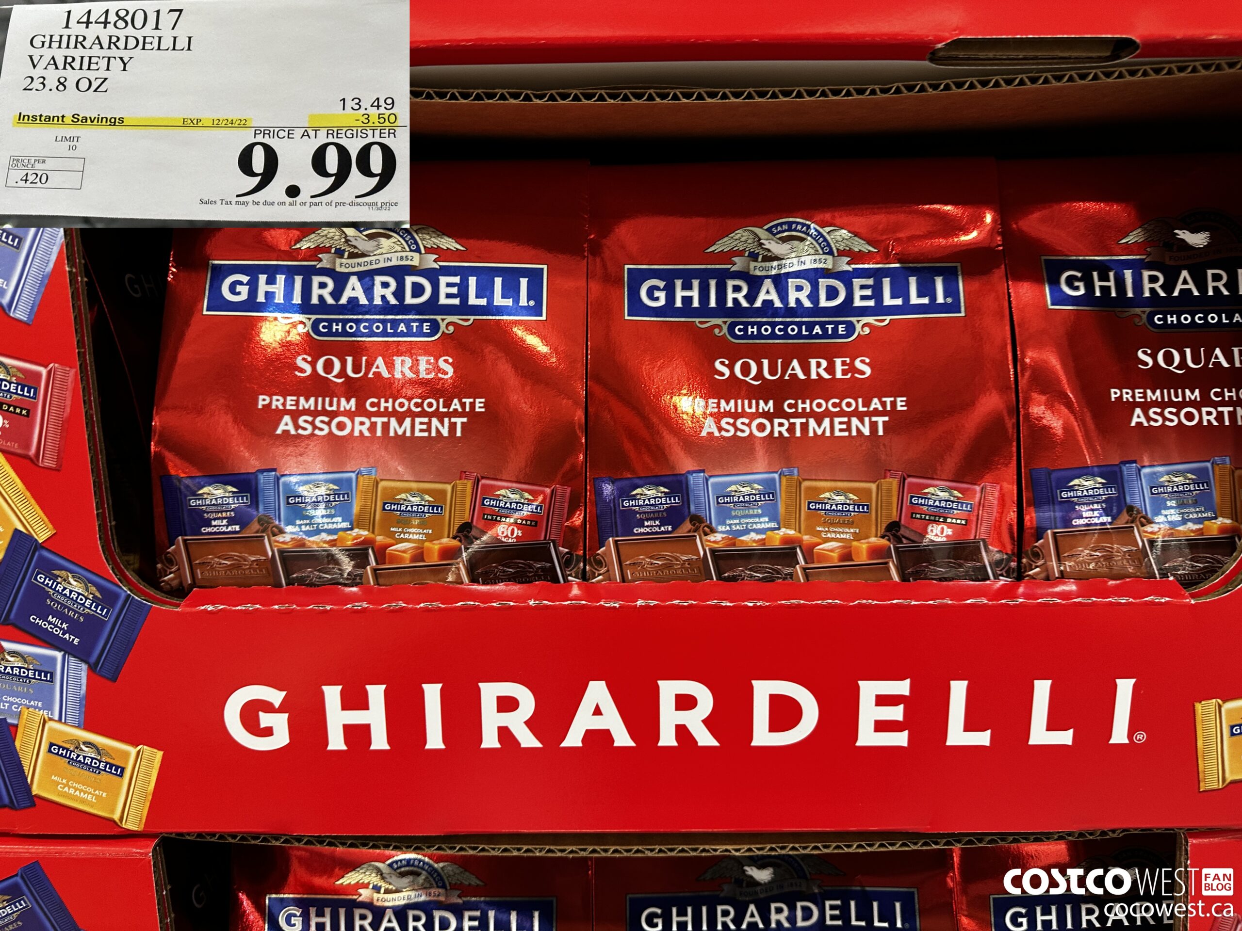 1448017 GHIRARDELLI VARIETY 23.8 OZ ($3.50 INSTANT SAVINGS EXPIRES ON 2022-12-24) $9.99