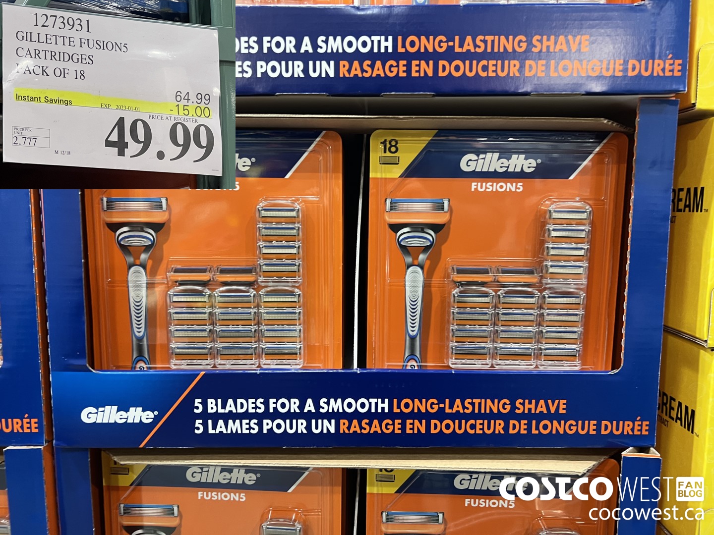 1273931 GILLETTE FUSION5 CARTRIDGES PACK OF 18 ($15.00 INSTANT SAVINGS EXPIRES ON 2023-01-01) $49.99