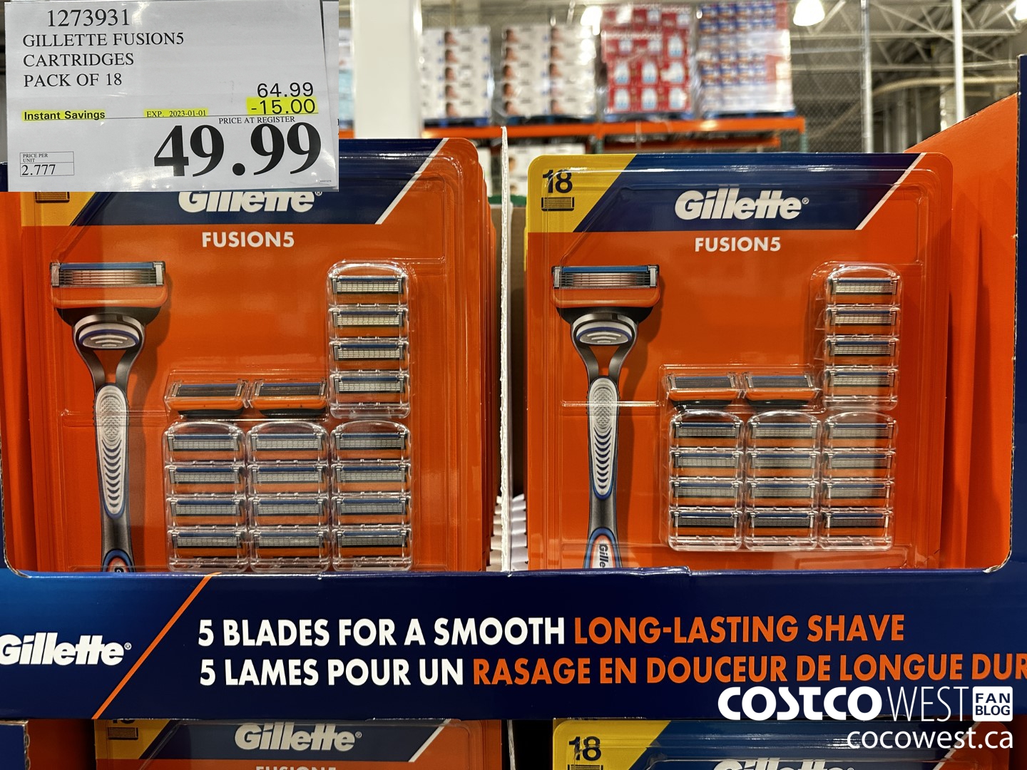 1273931 GILLETTE FUSION5 CARTRIDGES PACK OF 18 ($15.00 INSTANT SAVINGS EXPIRES ON 2023-01-01) $49.99