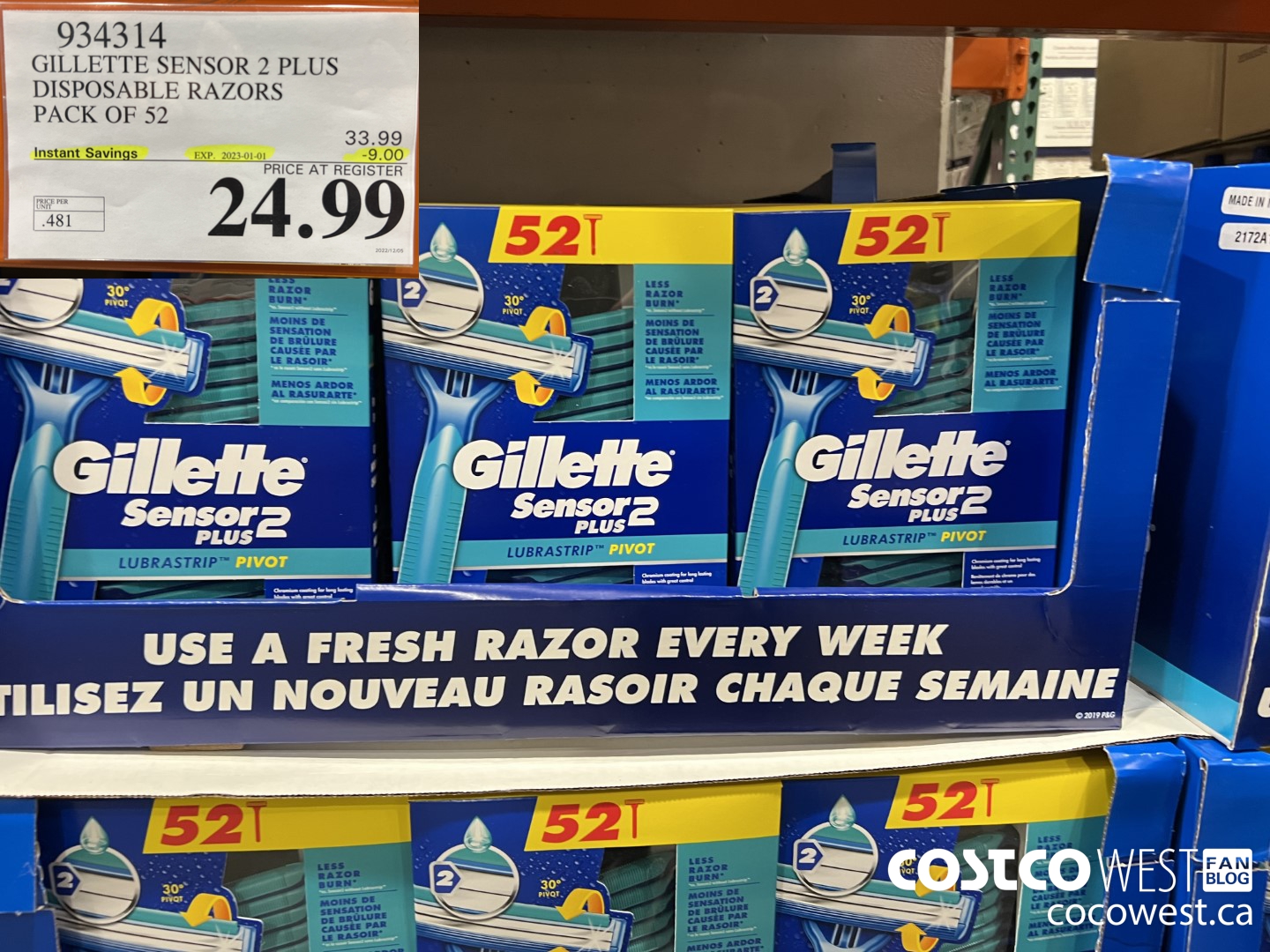 934314 GILLETTE SENSOR 2 PLUS DISPOSABLE RAZORS PACK OF 52 ($9.00 INSTANT SAVINGS EXPIRES ON 2023-01-01) $24.99