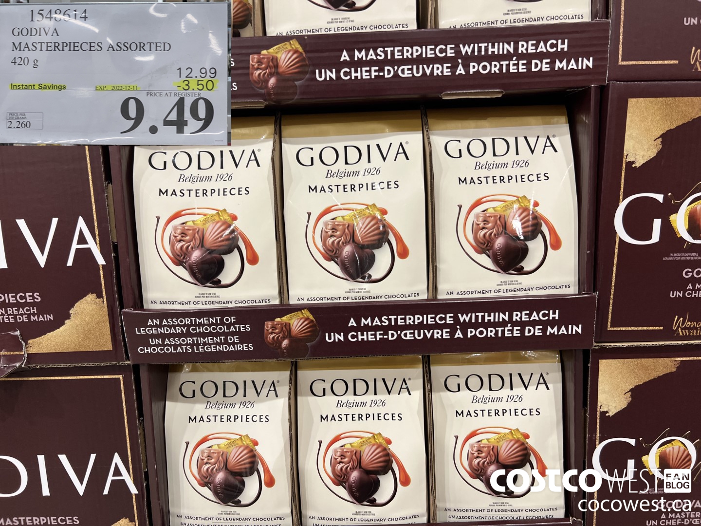 1548614 GODIVA MASTERPIECES ASSORTED 420 G ($3.50 INSTANT SAVINGS EXPIRES ON 2022-12-11) $9.49