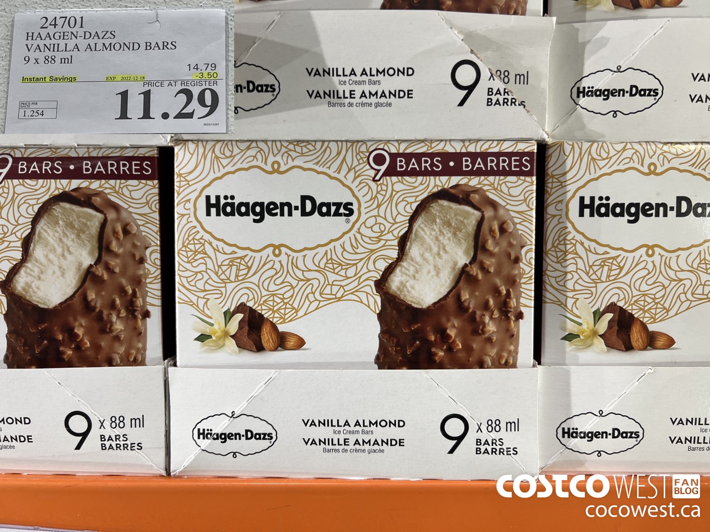 24701 HAAGEN-DAZS ICE CREAM BARS 9 x 88 ml ($3.50 INSTANT SAVINGS EXPIRES ON 2022-12-18) $11.29