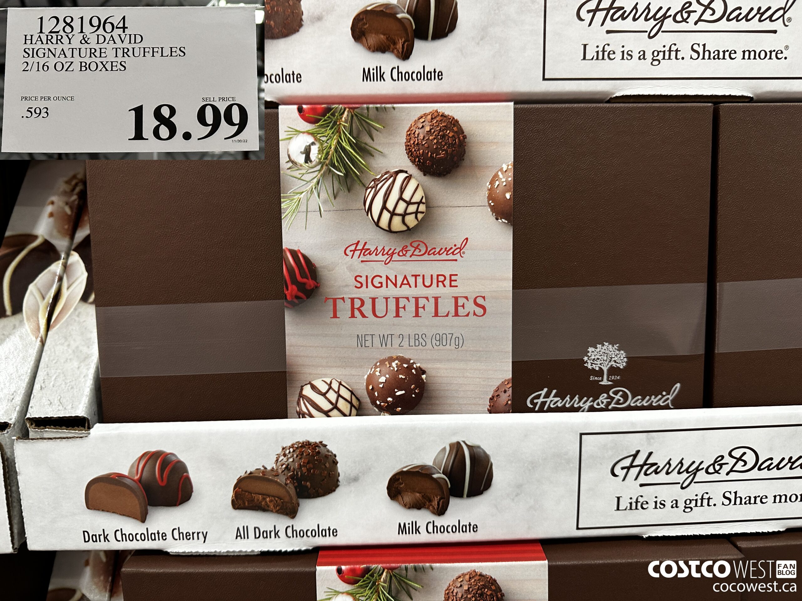 1281964 HARRY & DAVID SIGNATURE TRUFFLES 2/16 OZ BOXES $18.99