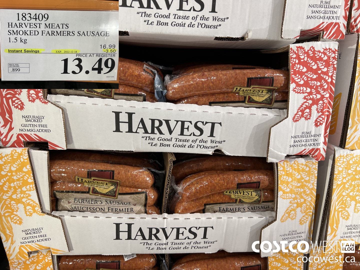 183409 HARVEST MEATS SMOKED FARMERS SAUSAGE 1.5 kg ($3.50 INSTANT SAVINGS EXPIRES ON 2022-12-18) $13.49