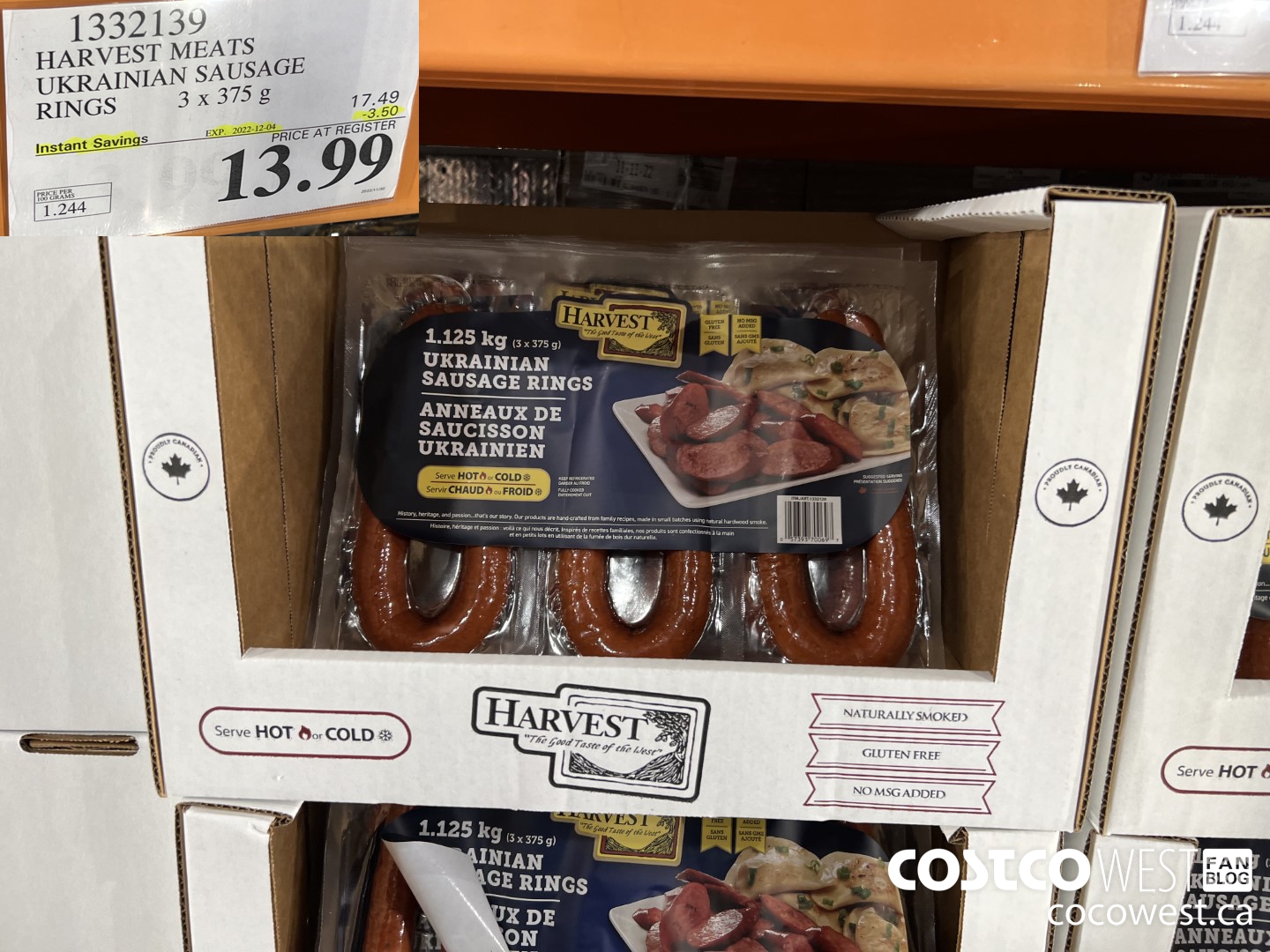 1332139 HARVEST MEATS UKRAINIAN SAUSAGE RINGS 3 x 375g ($3.50 INSTANT SAVINGS EXPIRES ON 2022-12-04) $13.99