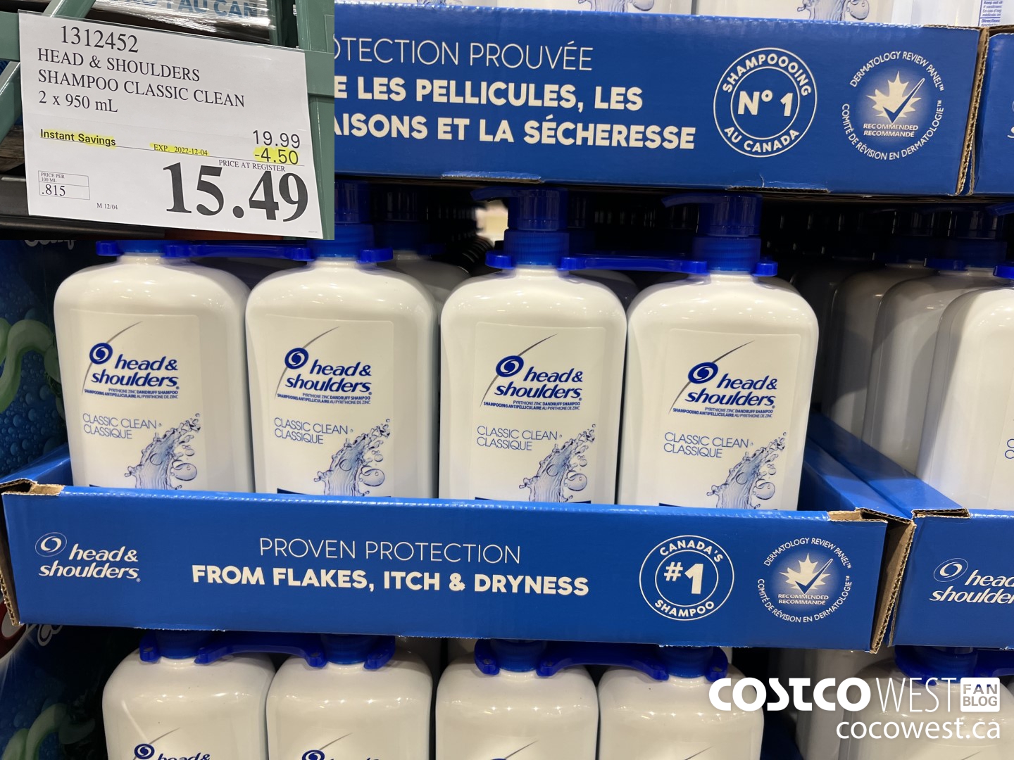 1312452 HEAD & SHOULDERS SHAMPOO CLASSIC CLEAN 2 x 950ml ($4.50 INSTANT SAVINGS EXPIRES ON 2022-12-04) $15.49