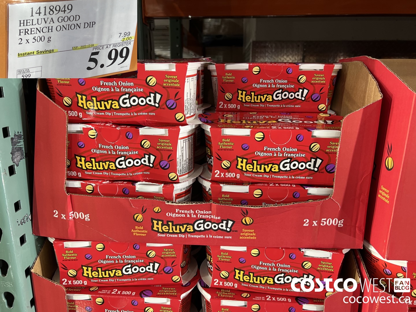 1418949 HELUVA GOOD FRENCH ONION DIP 2 x 500g ($2.00 INSTANT SAVINGS EXPIRES ON 2022-12-04) $5.99