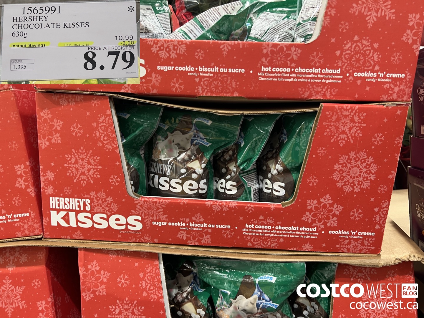 1565991 HERSHEY CHOCOLATE KISSES 630G ($2.20 INSTANT SAVINGS EXPIRES ON 2022-12-18) $8.79