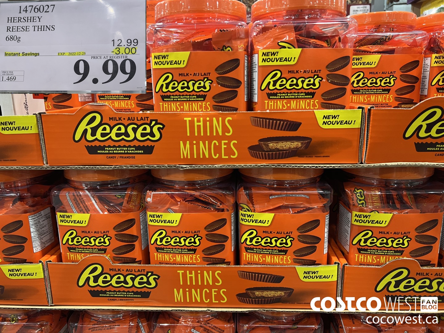 1476027 HERSHEY REESE THINS 680g ($3.00 INSTANT SAVINGS EXPIRES ON 2022-12-25) $9.99