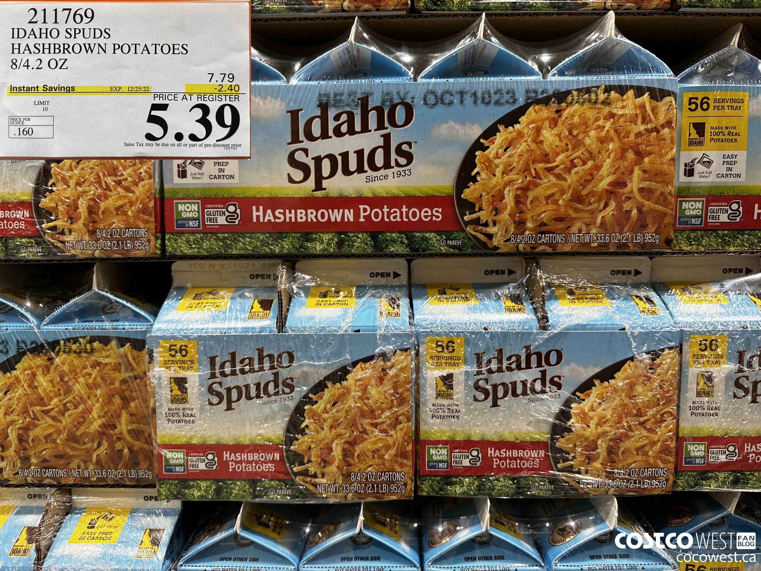 211769 IDAHO SPUDS HASHBROWN POTATOES 8/4.2 OZ ($2.40 INSTANT SAVINGS EXPIRES ON 2022-12-25) $5.39