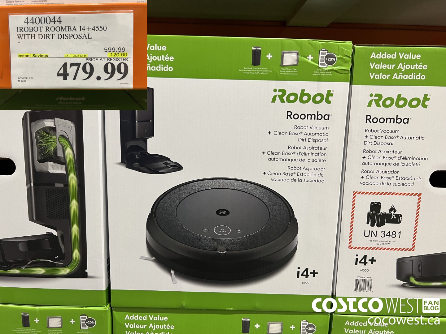 4400044 IROBOT ROOMBA I4+4550 WITH DIRT DISPOSAL ($120.00 INSTANT SAVINGS EXPIRES ON 2022-12-15) $479.99