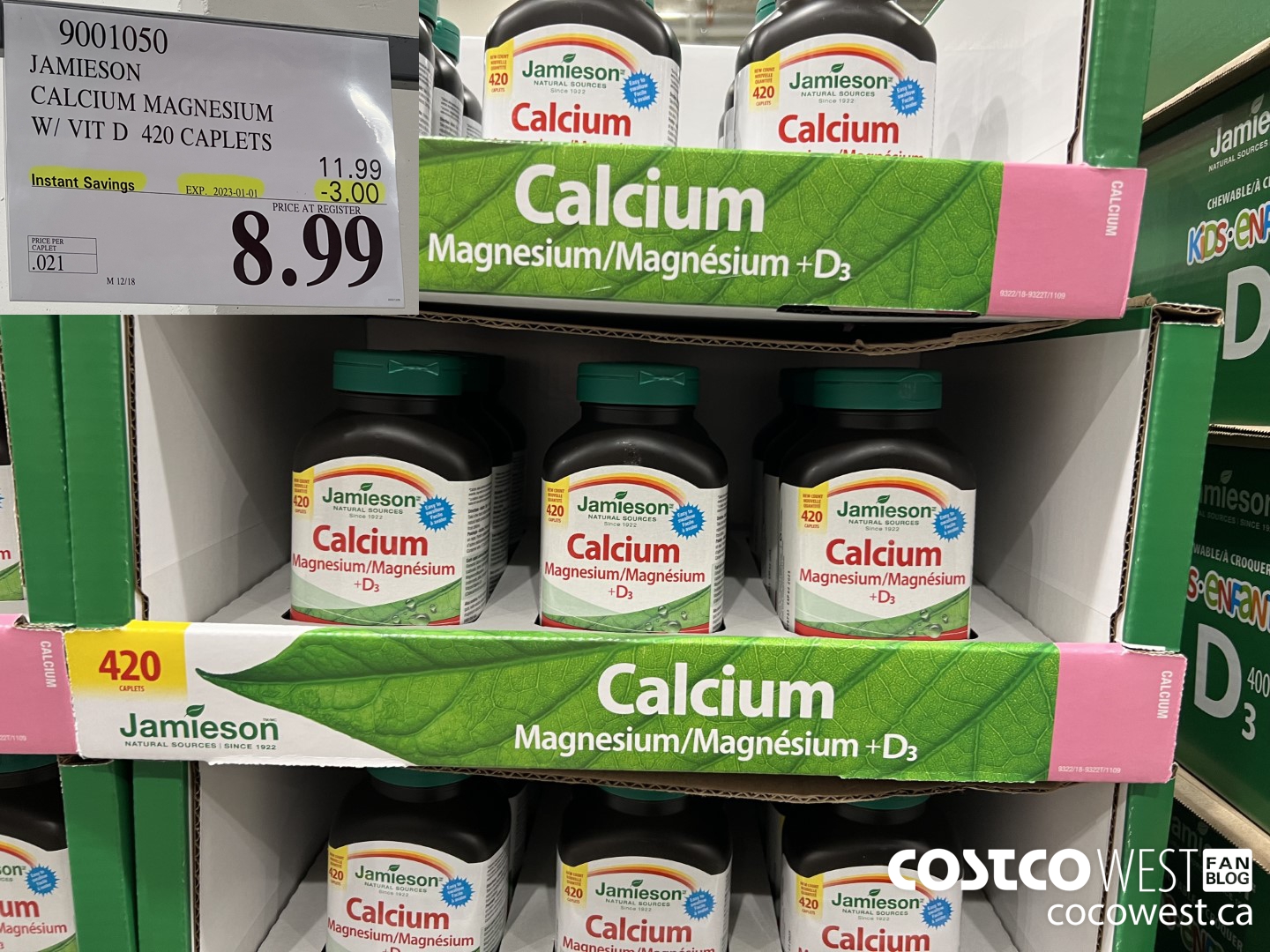 9001050 JAMIESON CALCIUM MAGNESIUM W/ VIT D 420 CAPLETS ($3.00 INSTANT SAVINGS EXPIRES ON 2023-01-01) $8.99