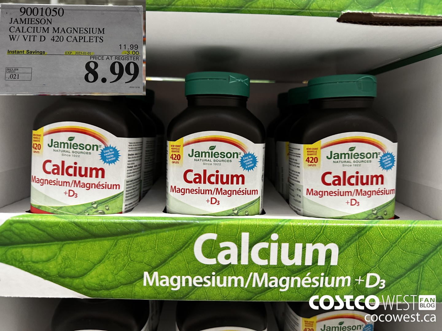 9001050 JAMIESON CALCIUM MAGNESIUM W/ VIT D 420 CAPLETS ($3.00 INSTANT SAVINGS EXPIRES ON 2023-01-01) $8.99