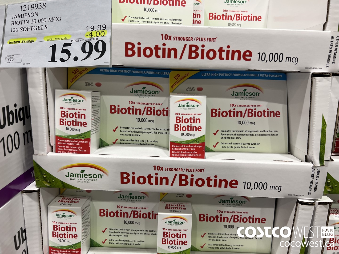 1219938 JAMIESON BIOTIN 10,000 MCG 120 SOFTGELS ($4.00 INSTANT SAVINGS EXPIRES ON 2022-12-04) $15.99