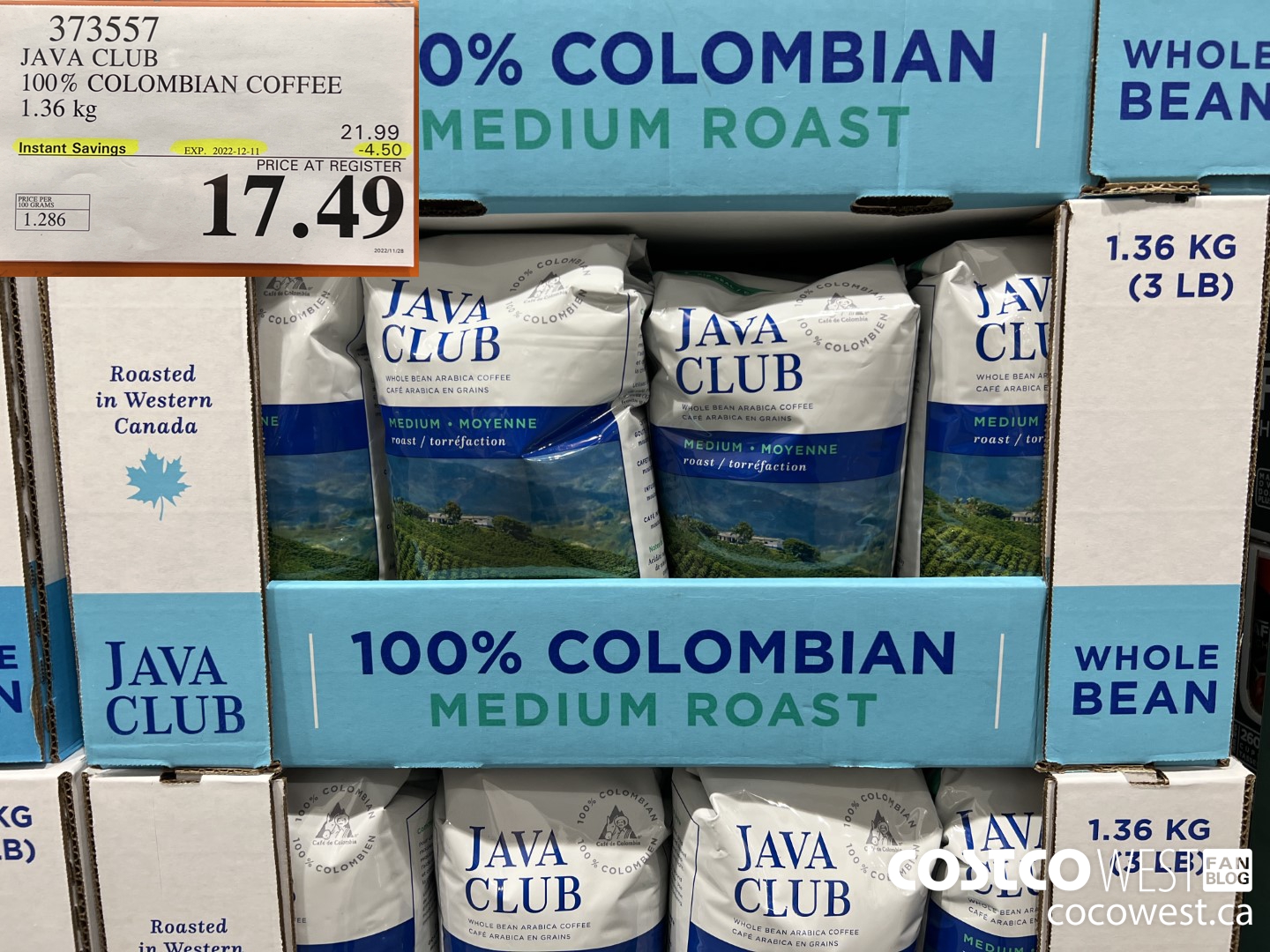 373557 JAVA CLUB 100% COLOMBIAN COFFEE 1.36 kg ($4.50 INSTANT SAVINGS EXPIRES ON 2022-12-11) $17.49