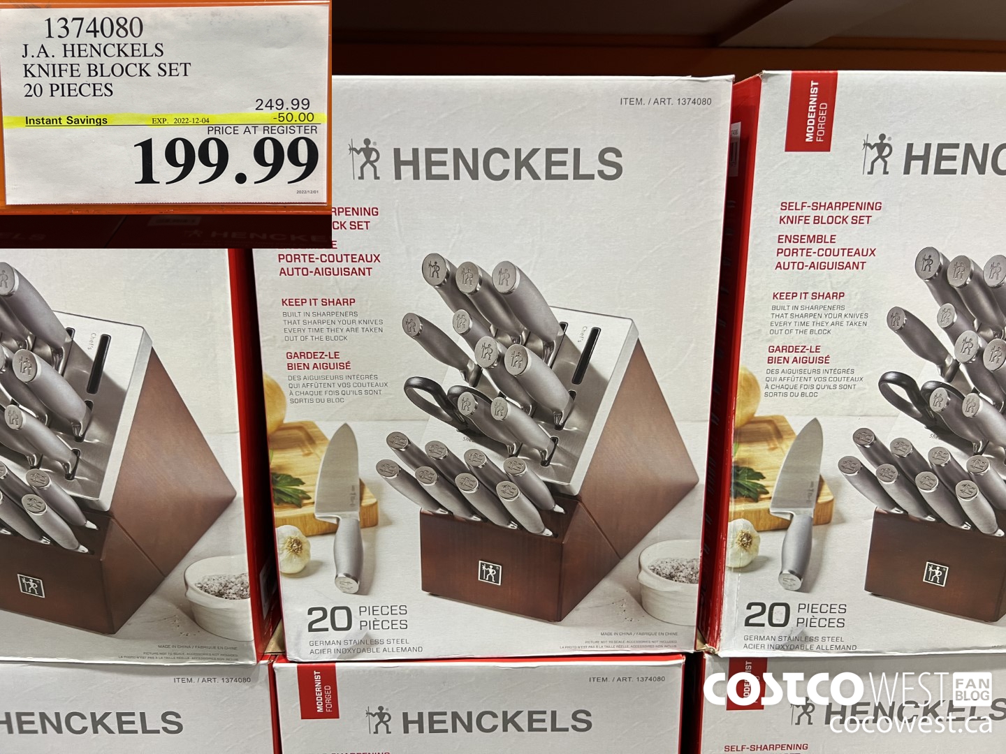 1374080 J.A. HENCKELS KNIFE BLOCK SET 20 PIECES ($50.00 INSTANT SAVINGS EXPIRES ON 2022-12-04) $199.99