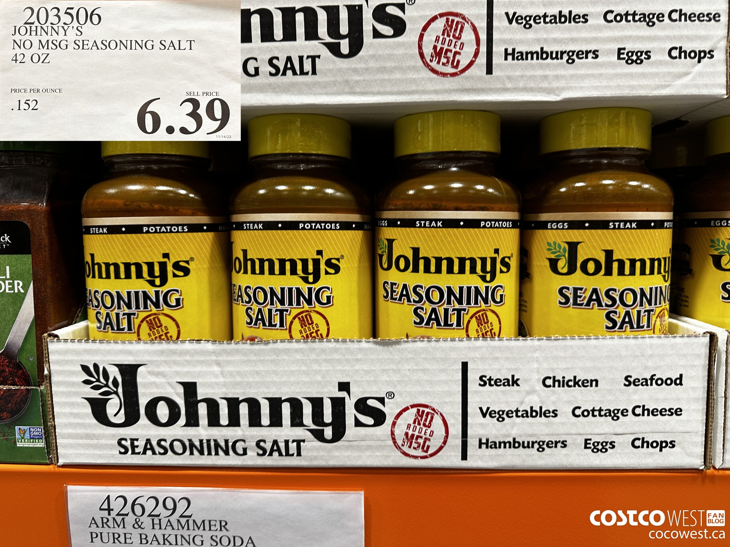 203506 JOHNNY'S NO MSG SEASONING SALT 42 OZ $6.39