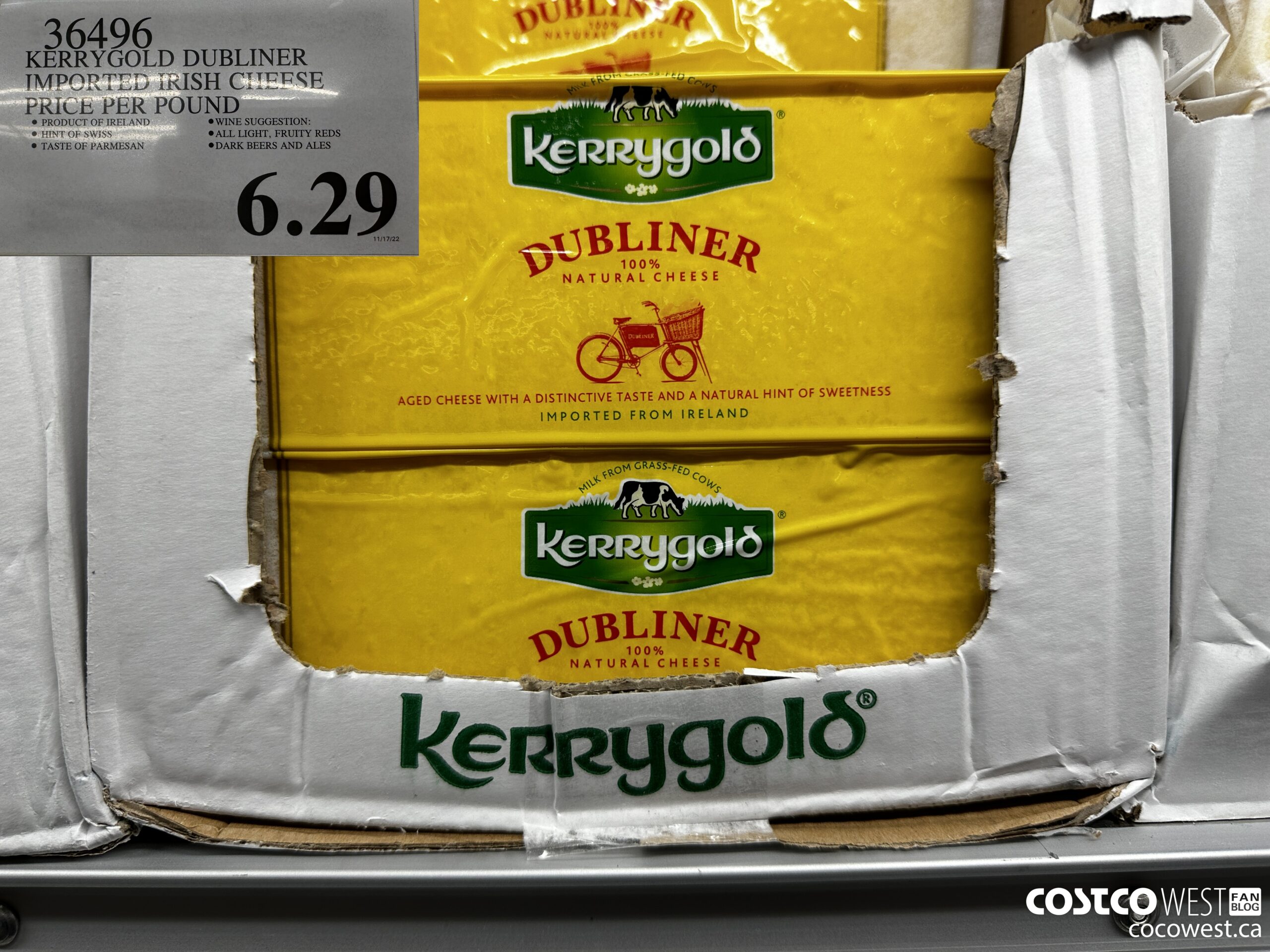 36496 KERRYGOLD DUBLINER IMPORTED IRISH CHEESE PRICE PER POUND $6.29