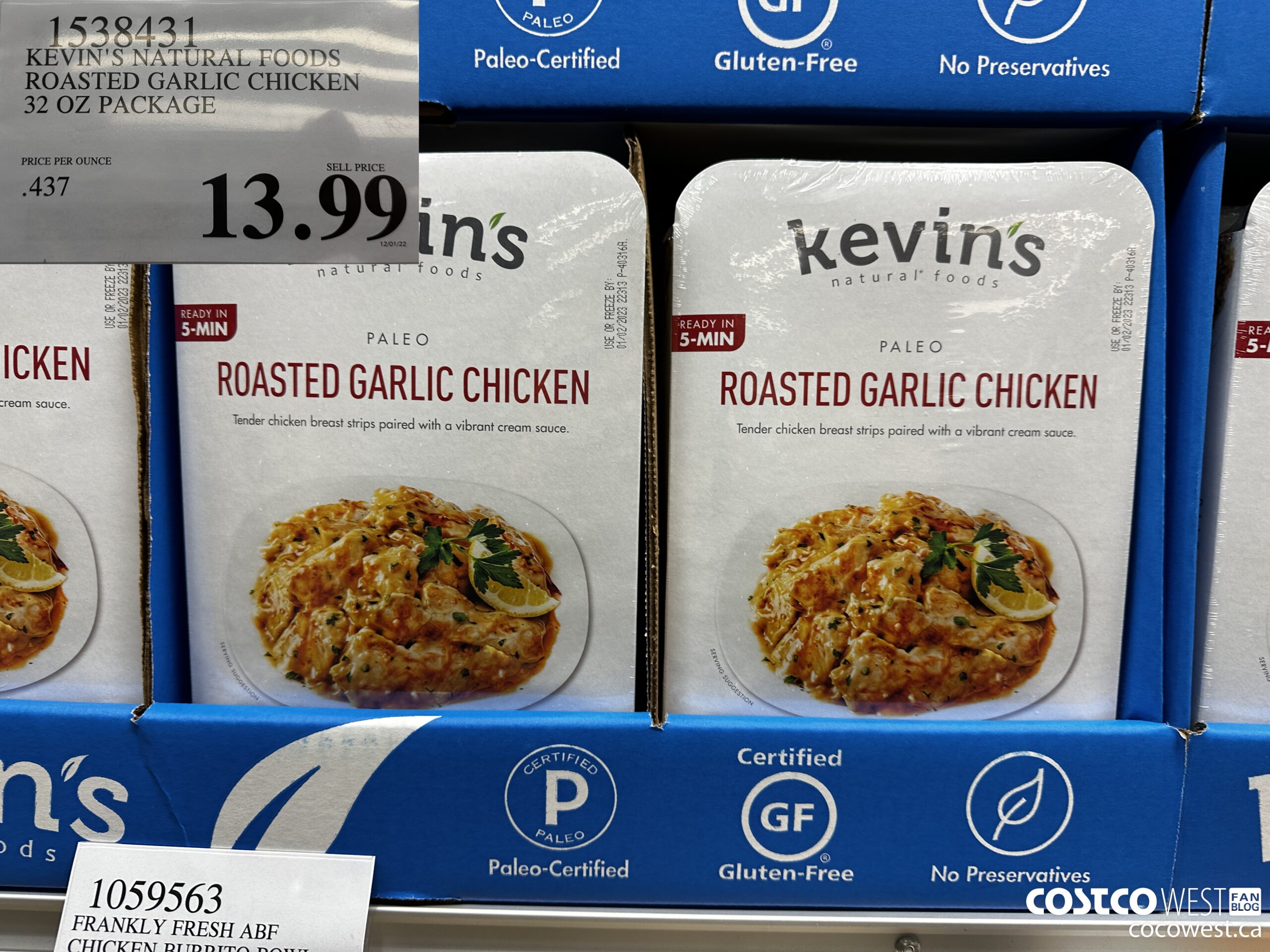 1538431 KEVIN'S NATURAL FOODS ROASTED GARLIC CHICKEN 32 OZ PACKAGE  $13.99