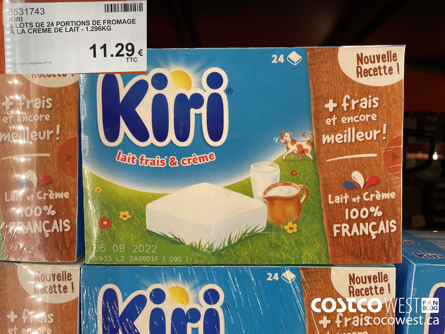 8531743 KIRI 3 LOTS DE 24 PORTIONS DE FROMAGE A LA CREME DE LAIT 1.296KG $11.29