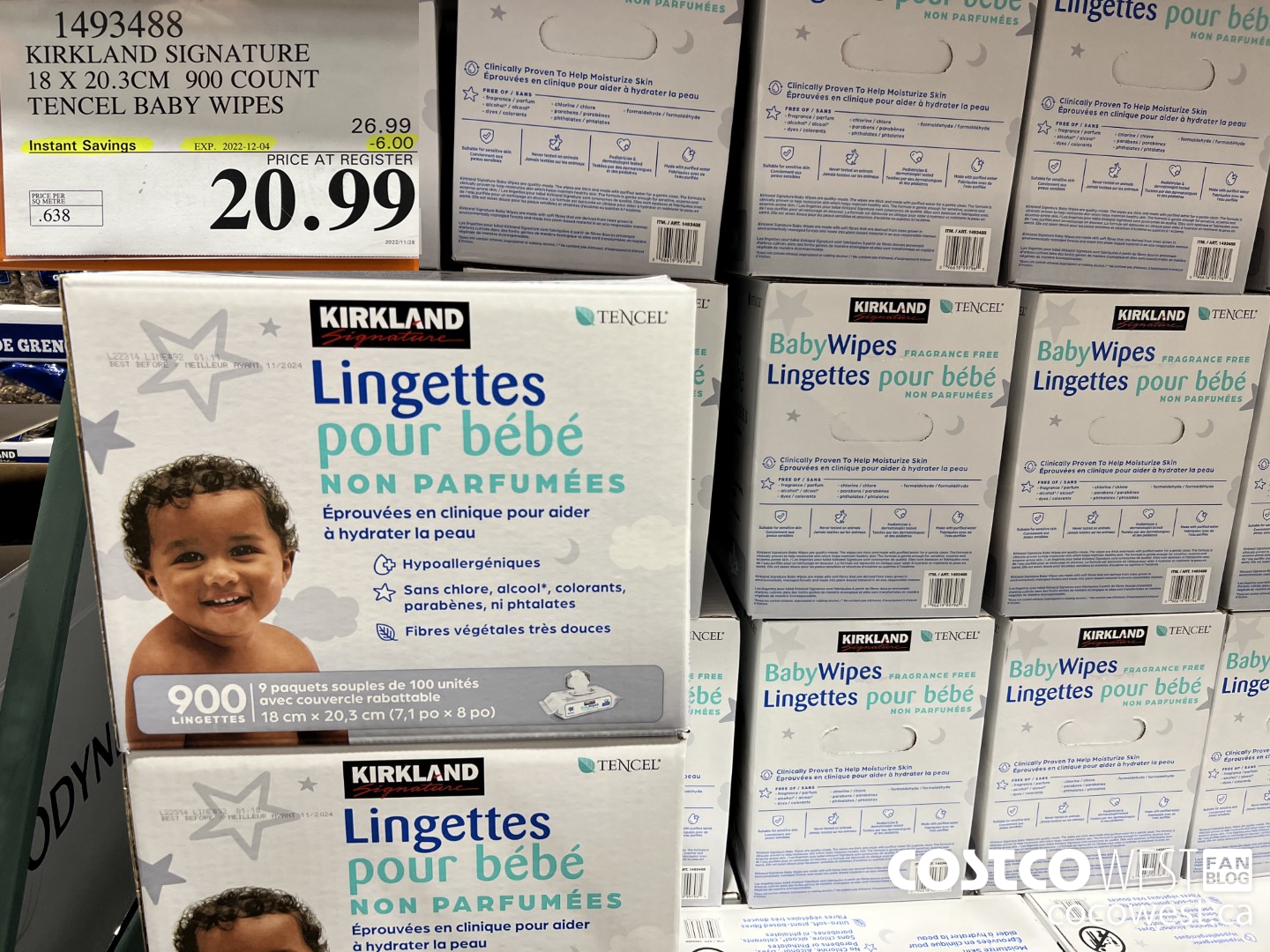 1493488 KIRKLAND SIGNATURE 18 X 20.3 CM 900 COUNT TENCEL BABY WIPES ($6.00 INSTANT SAVINGS EXPIRES ON 2022-12-04) $20.99