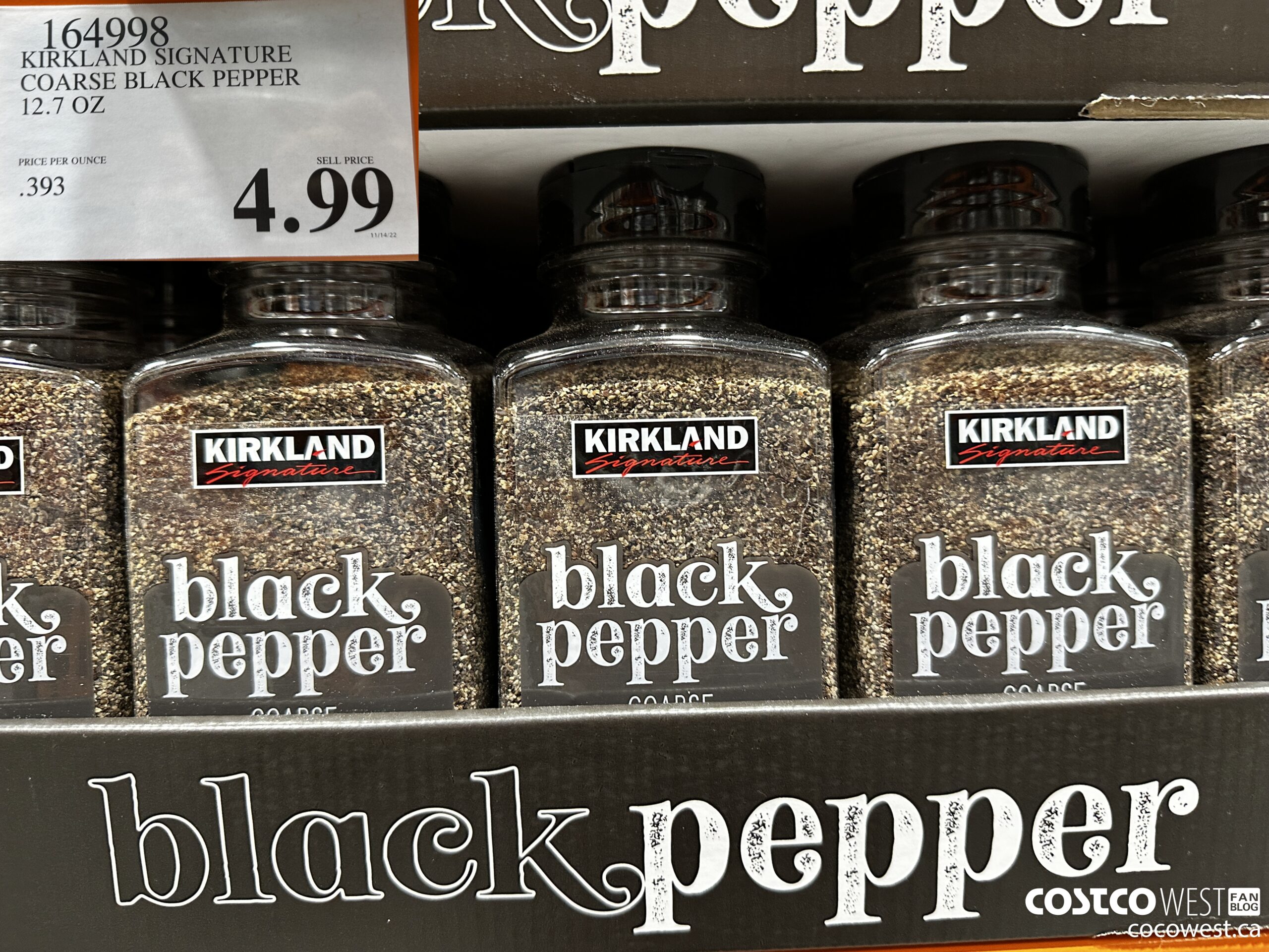 164998 KIRKLAND SIGNATURE COARSE GROUND PEPPER 12.7 OZ $4.99