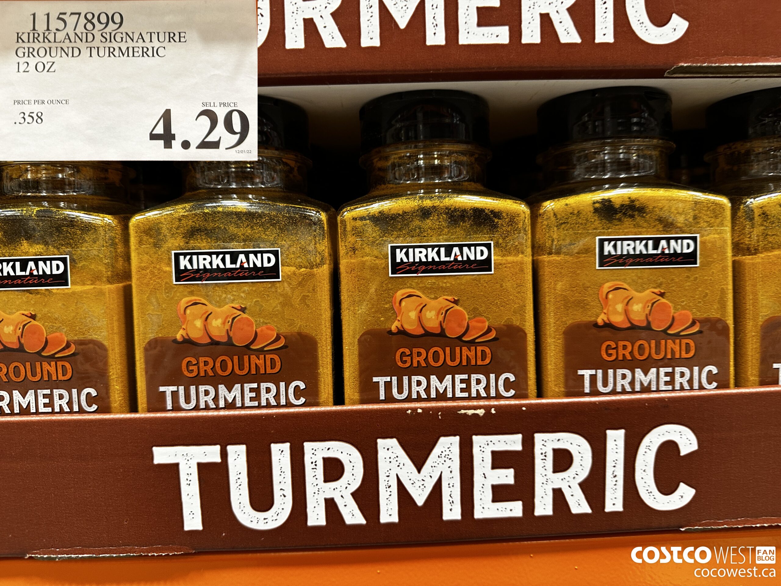 1157899 KIRKLAND SIGNATURE GROUND TURMERIC 12 OZ $4.29